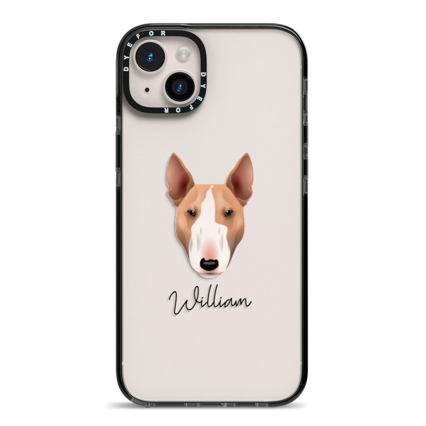 Bull Terrier Personalised iPhone 14 Plus Black Impact Case on Silver phone