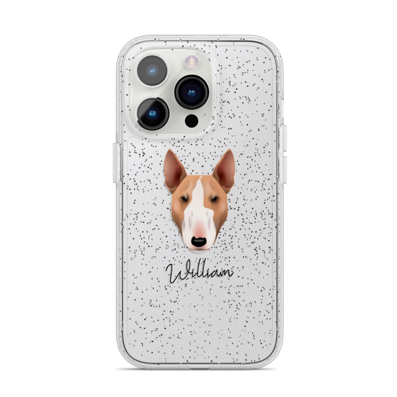 Bull Terrier Personalised iPhone 14 Pro Glitter Tough Case Silver