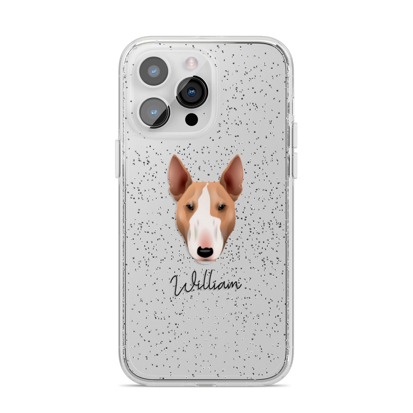 Bull Terrier Personalised iPhone 14 Pro Max Glitter Tough Case Silver