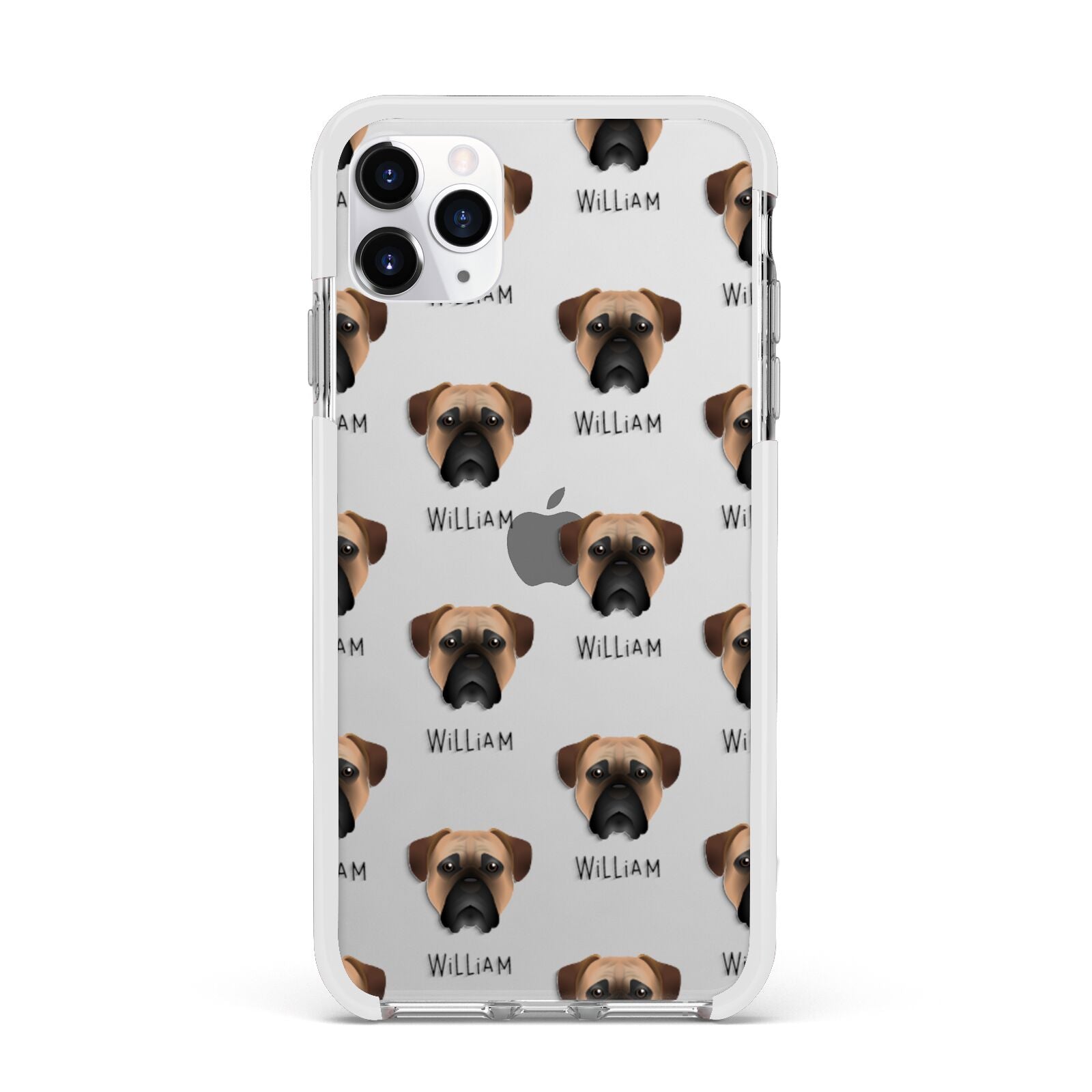 Bullmastiff Icon with Name Apple iPhone 11 Pro Max in Silver with White Impact Case