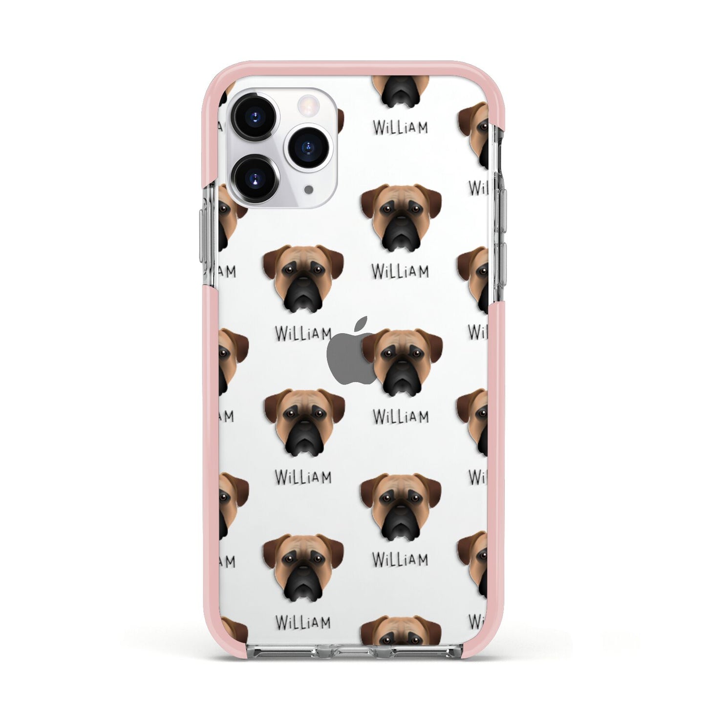 Bullmastiff Icon with Name Apple iPhone 11 Pro in Silver with Pink Impact Case