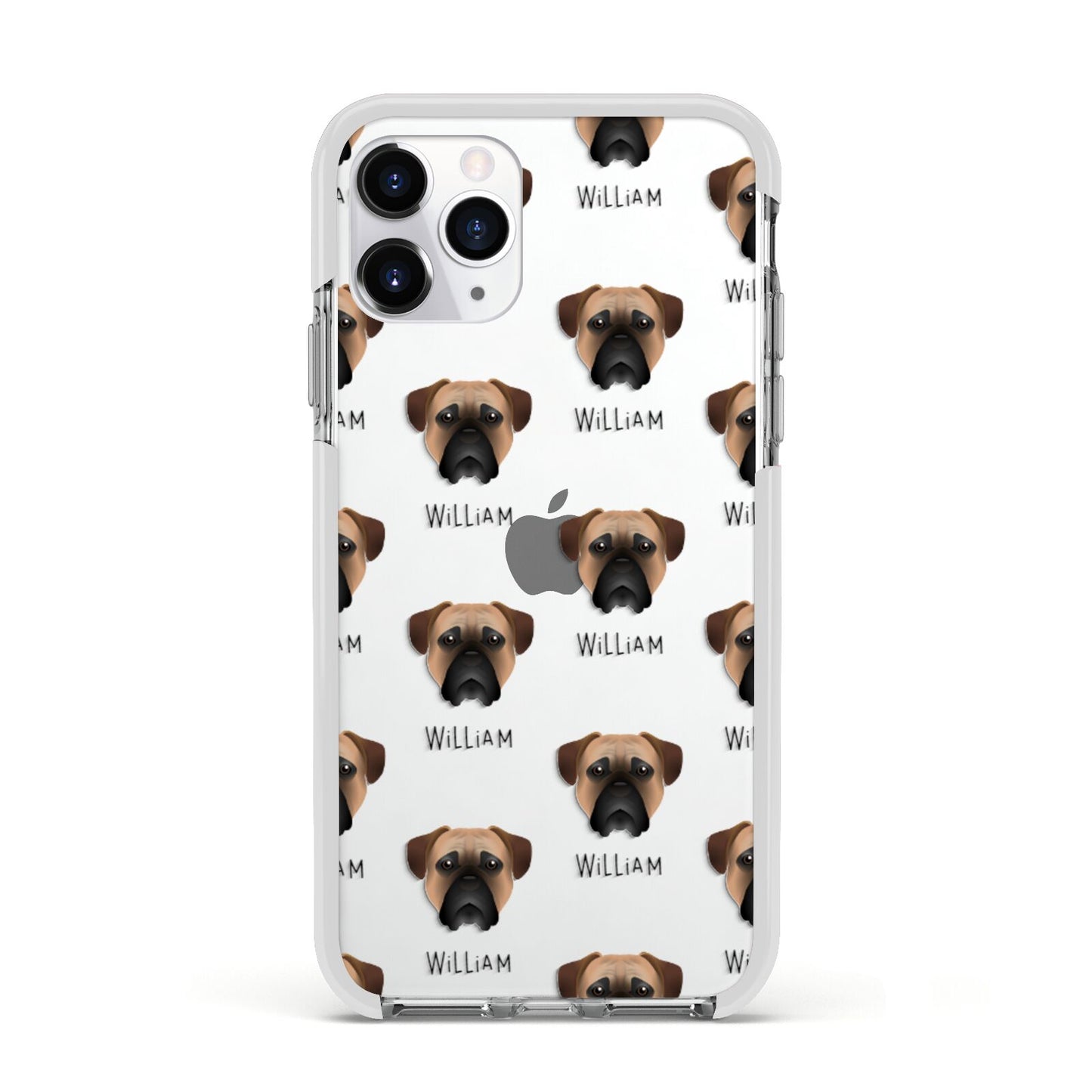 Bullmastiff Icon with Name Apple iPhone 11 Pro in Silver with White Impact Case