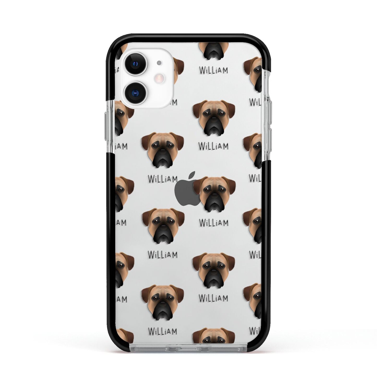 Bullmastiff Icon with Name Apple iPhone 11 in White with Black Impact Case