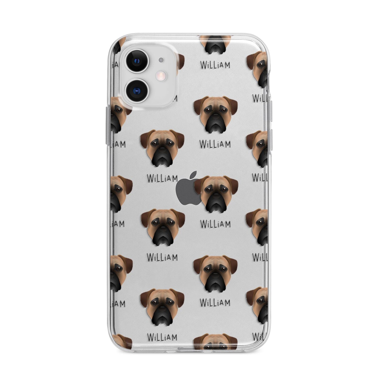 Bullmastiff Icon with Name Apple iPhone 11 in White with Bumper Case