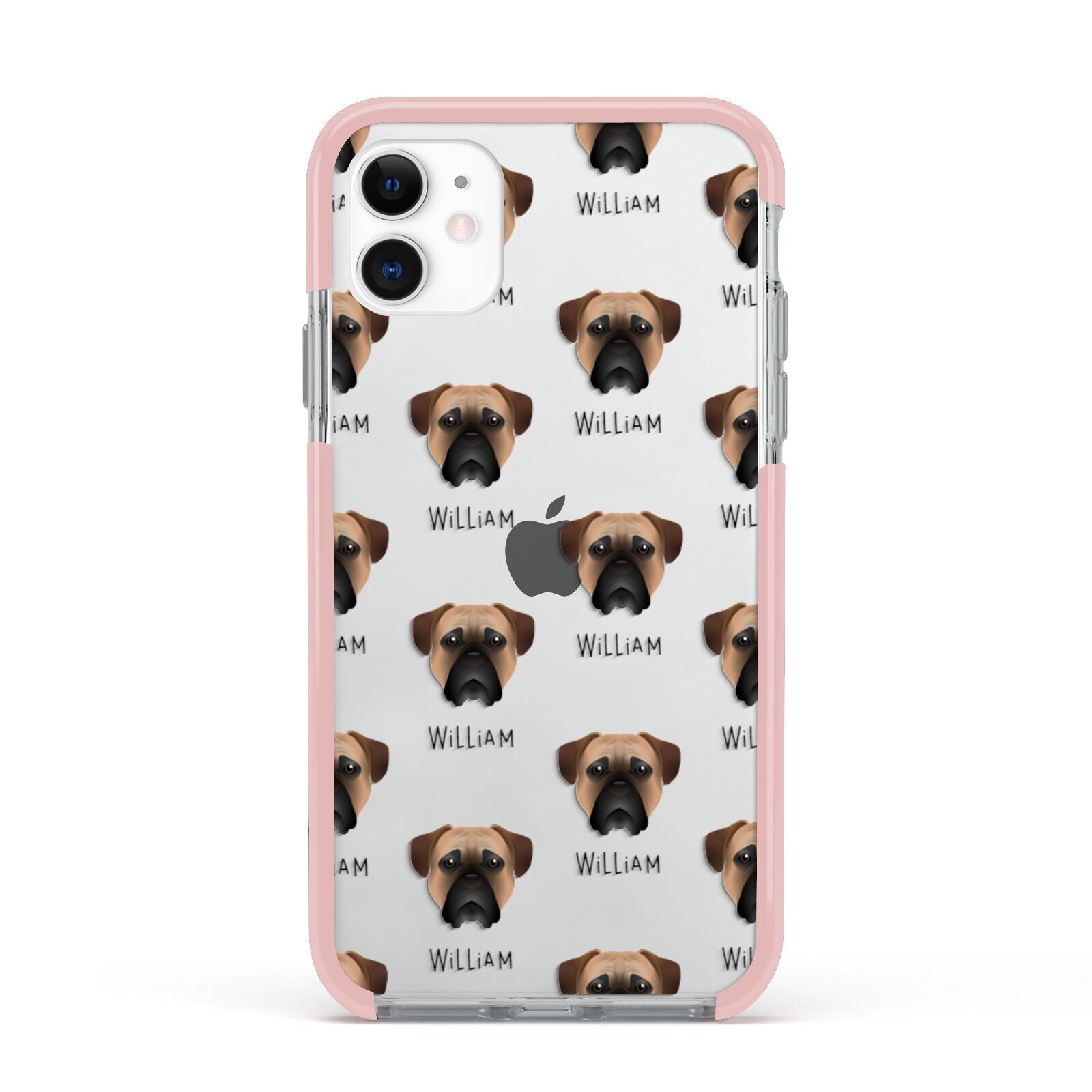 Bullmastiff Icon with Name Apple iPhone 11 in White with Pink Impact Case