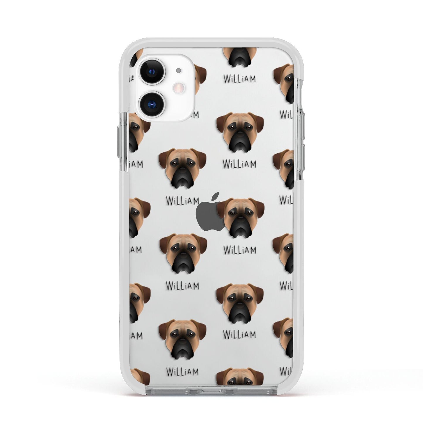 Bullmastiff Icon with Name Apple iPhone 11 in White with White Impact Case