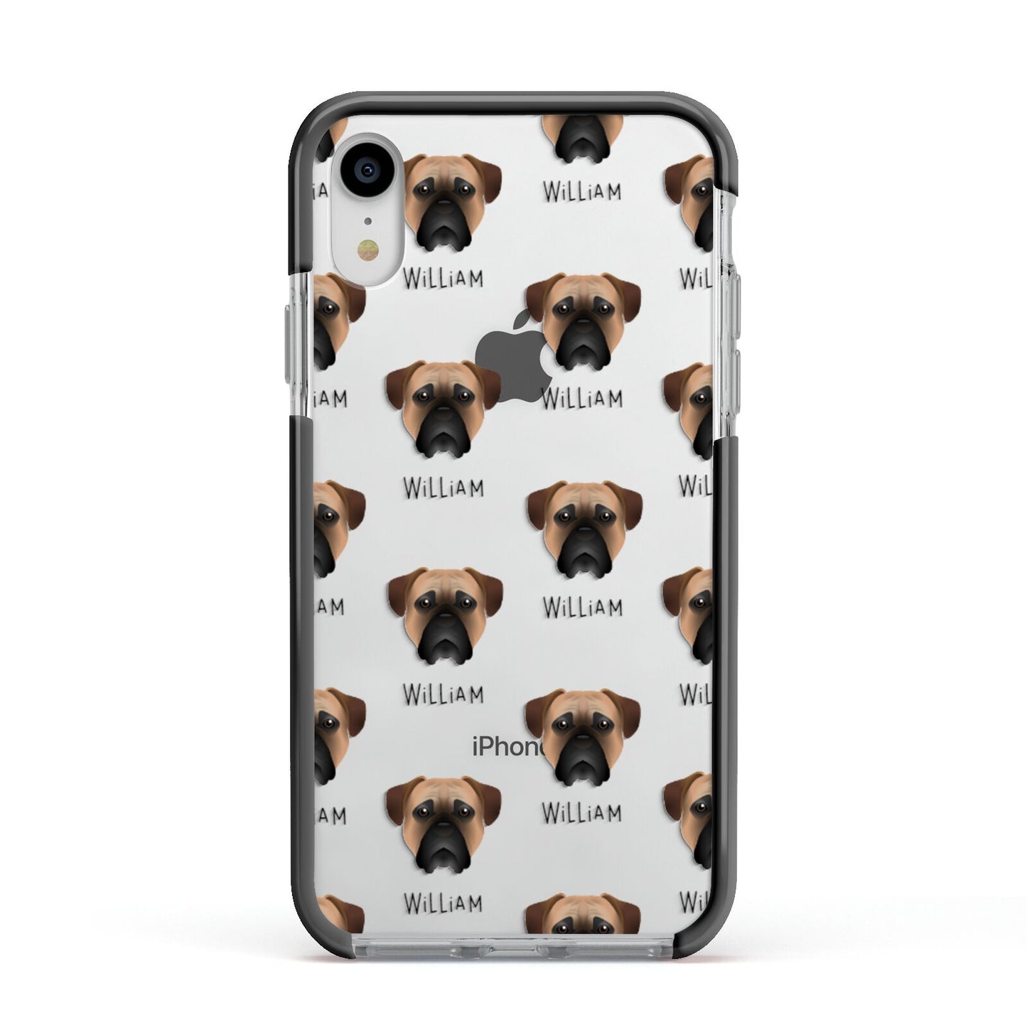 Bullmastiff Icon with Name Apple iPhone XR Impact Case Black Edge on Silver Phone