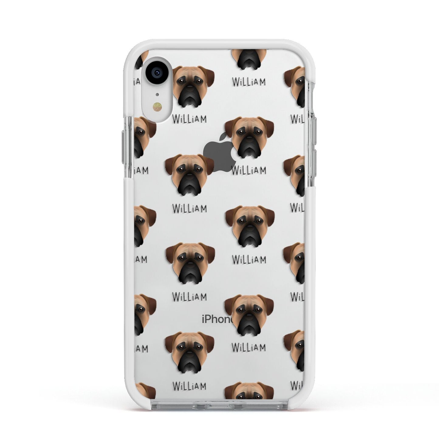 Bullmastiff Icon with Name Apple iPhone XR Impact Case White Edge on Silver Phone