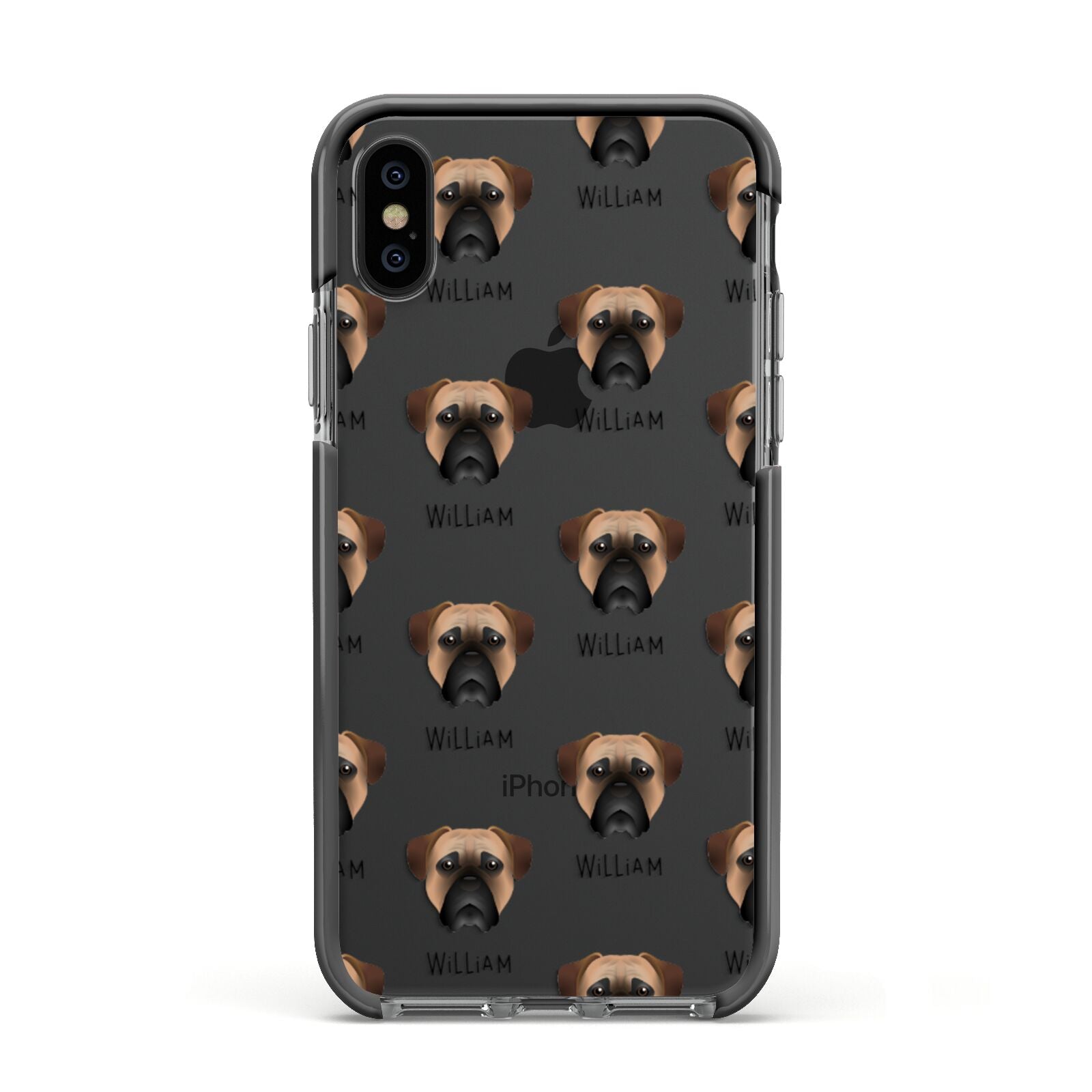 Bullmastiff Icon with Name Apple iPhone Xs Impact Case Black Edge on Black Phone