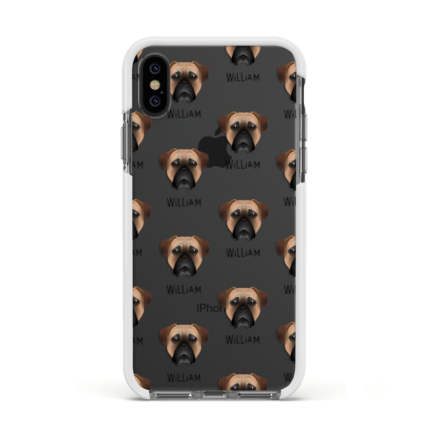 Bullmastiff Icon with Name Apple iPhone Xs Impact Case White Edge on Black Phone