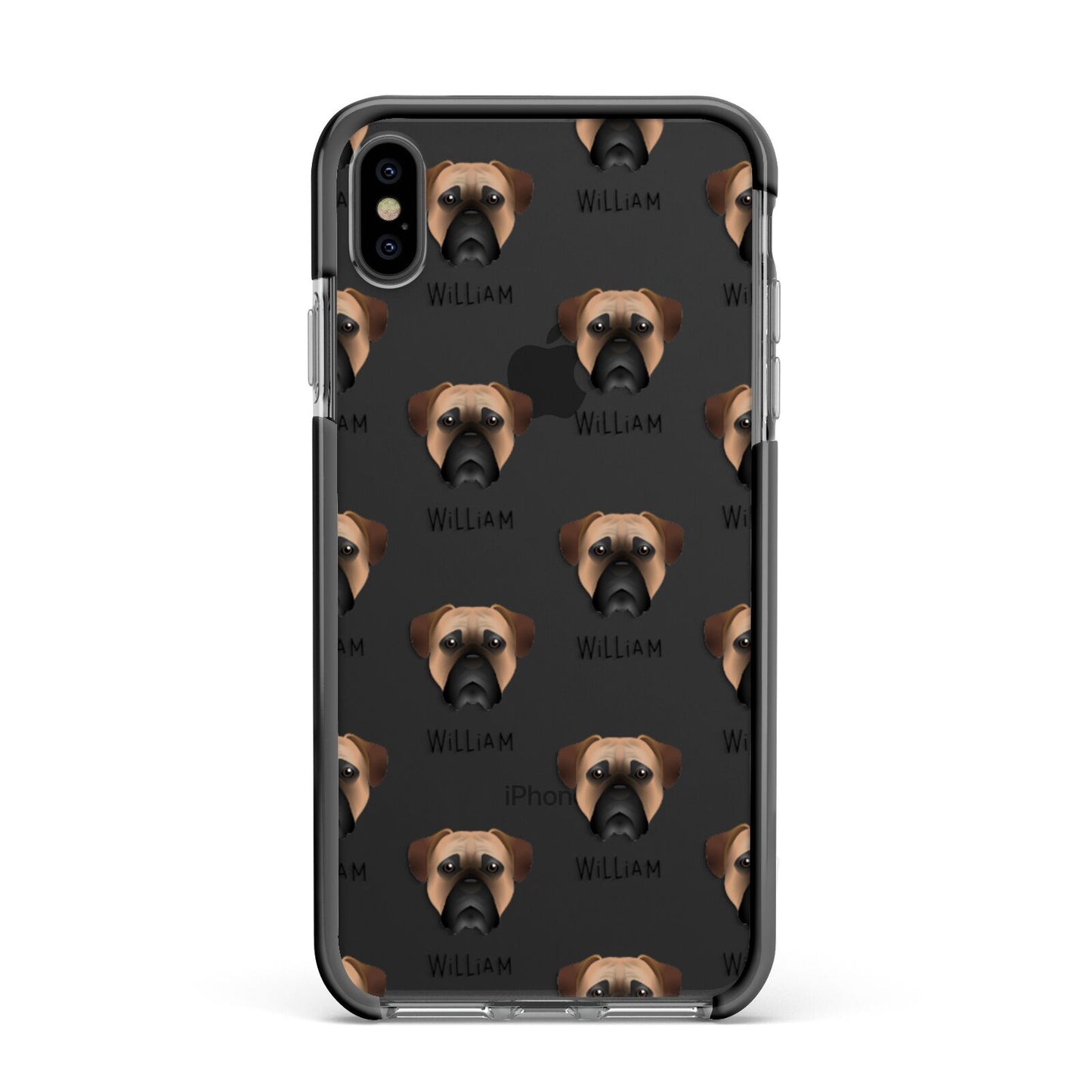 Bullmastiff Icon with Name Apple iPhone Xs Max Impact Case Black Edge on Black Phone