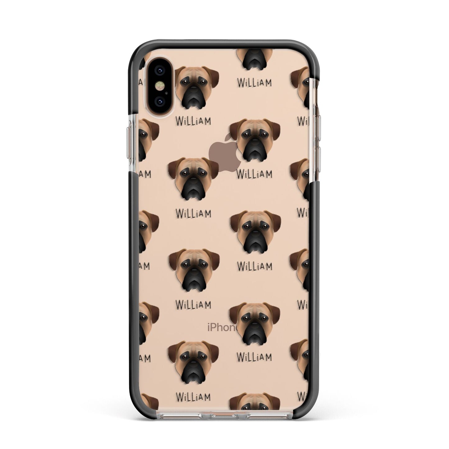 Bullmastiff Icon with Name Apple iPhone Xs Max Impact Case Black Edge on Gold Phone