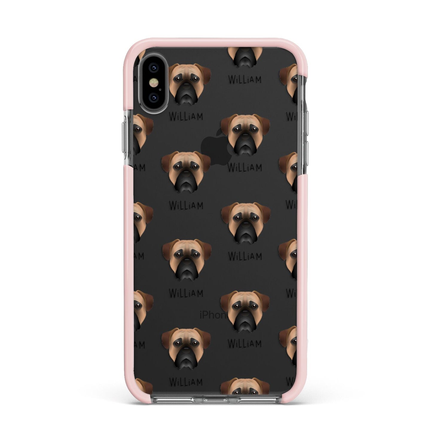 Bullmastiff Icon with Name Apple iPhone Xs Max Impact Case Pink Edge on Black Phone