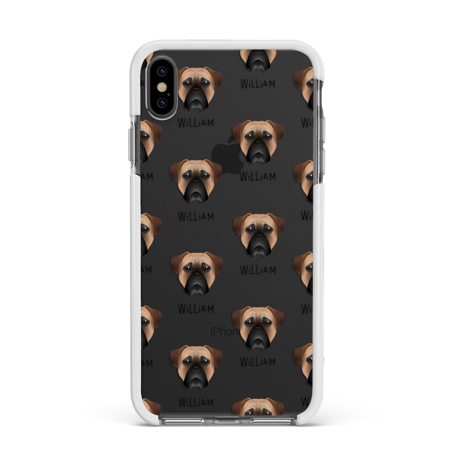 Bullmastiff Icon with Name Apple iPhone Xs Max Impact Case White Edge on Black Phone