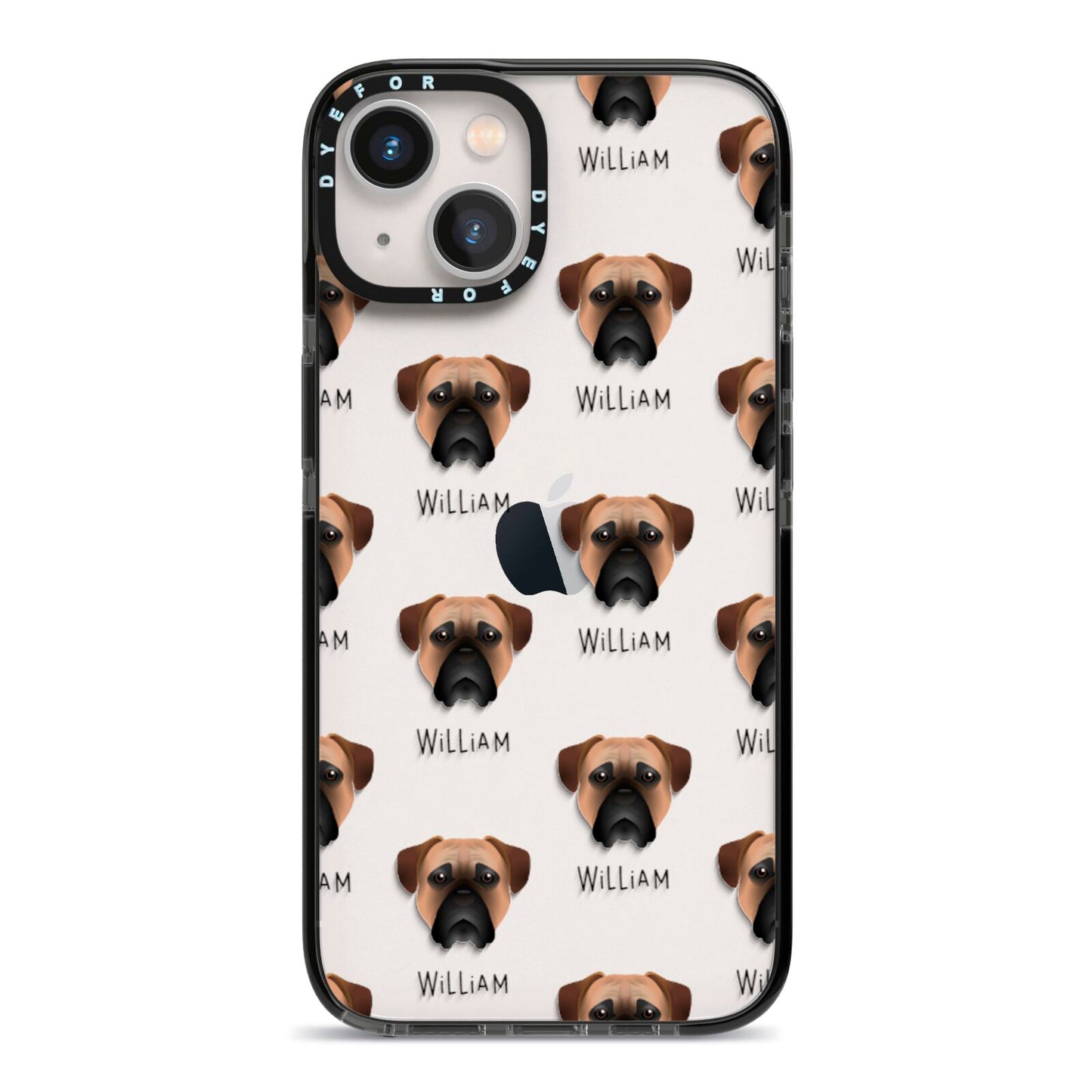 Bullmastiff Icon with Name iPhone 13 Black Impact Case on Silver phone