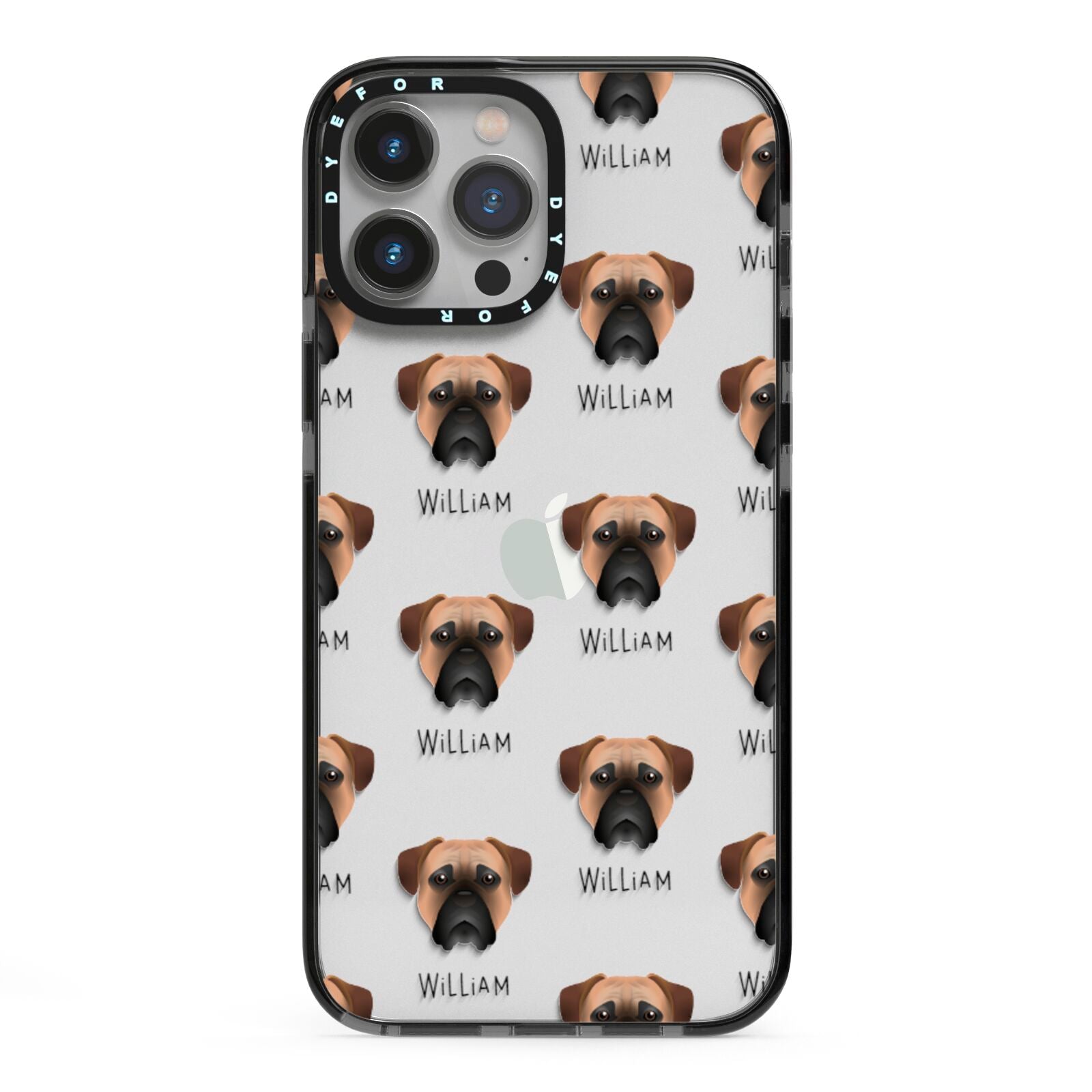 Bullmastiff Icon with Name iPhone 13 Pro Max Black Impact Case on Silver phone