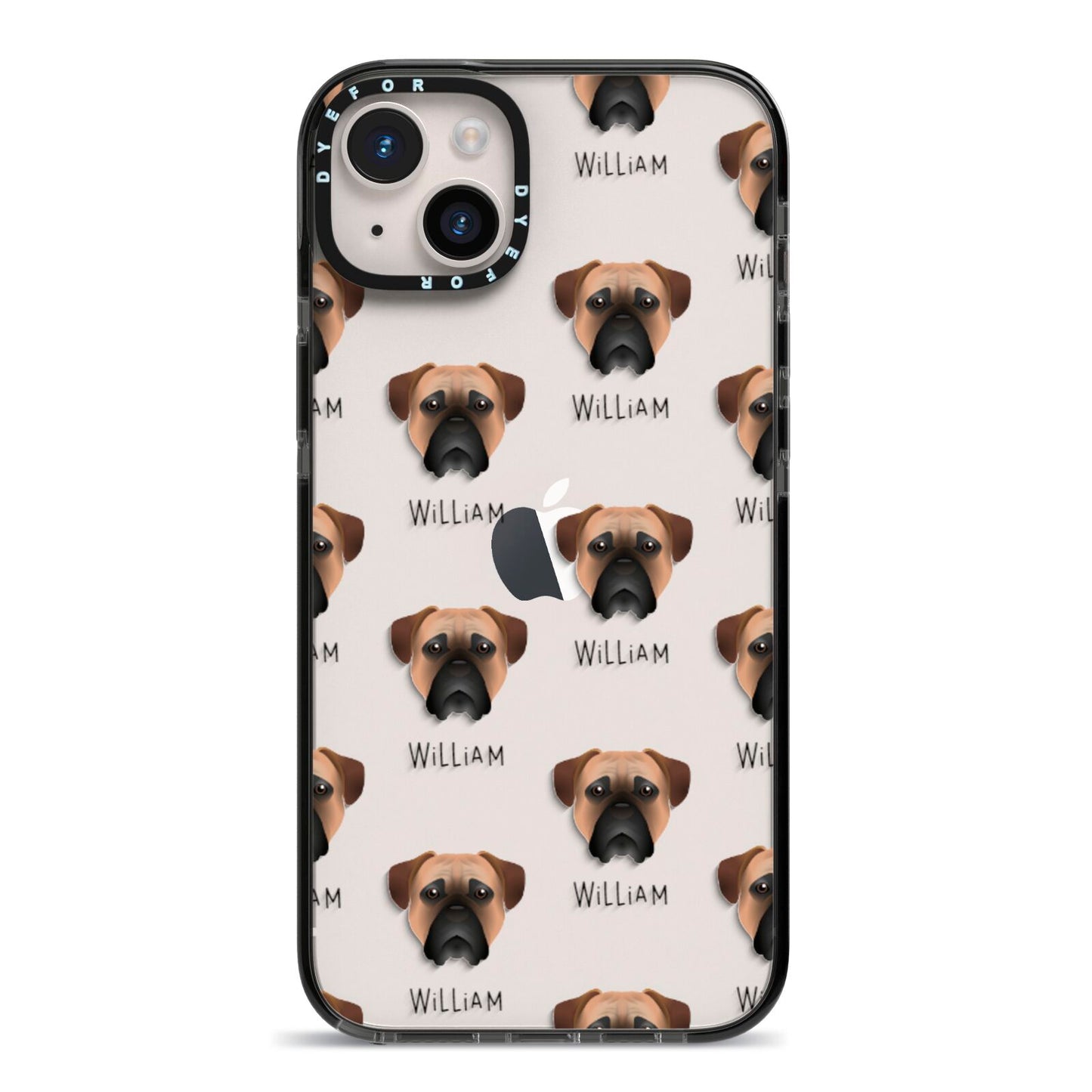 Bullmastiff Icon with Name iPhone 14 Plus Black Impact Case on Silver phone