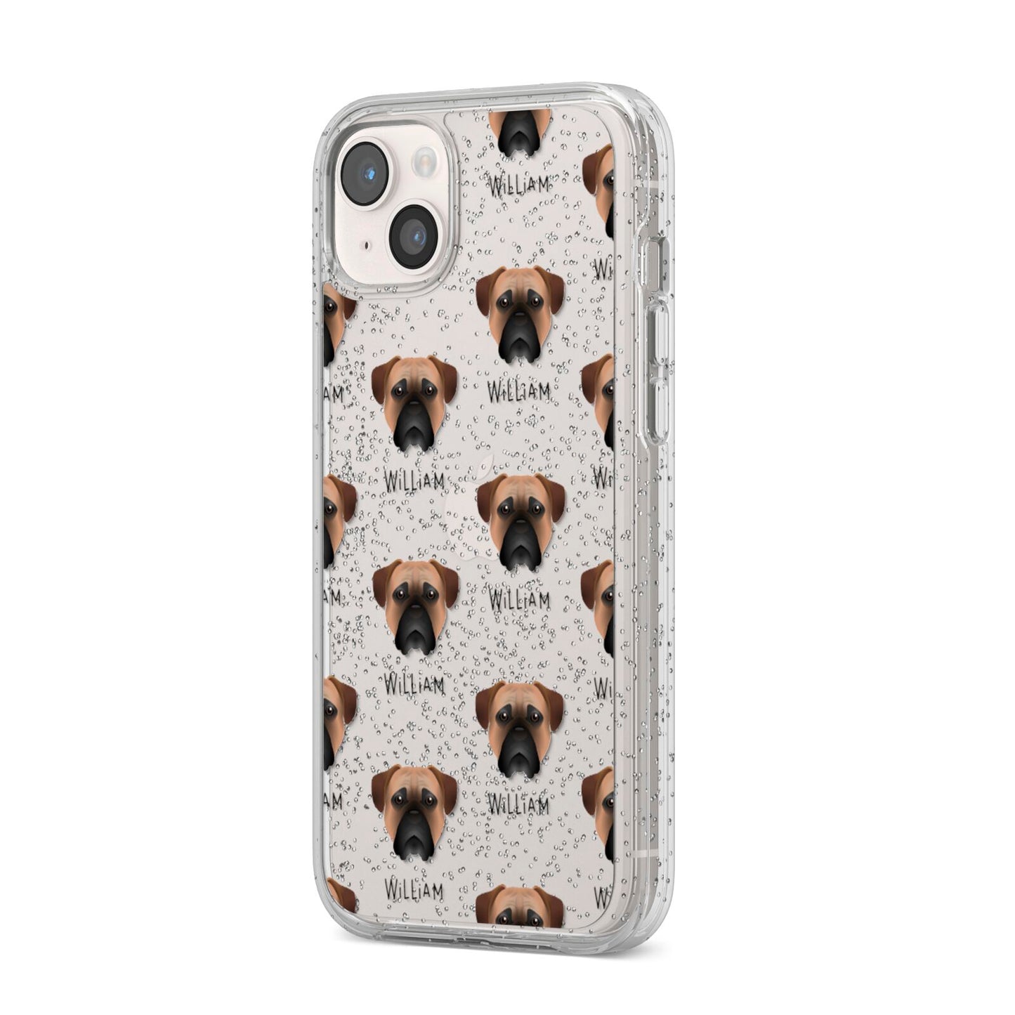 Bullmastiff Icon with Name iPhone 14 Plus Glitter Tough Case Starlight Angled Image