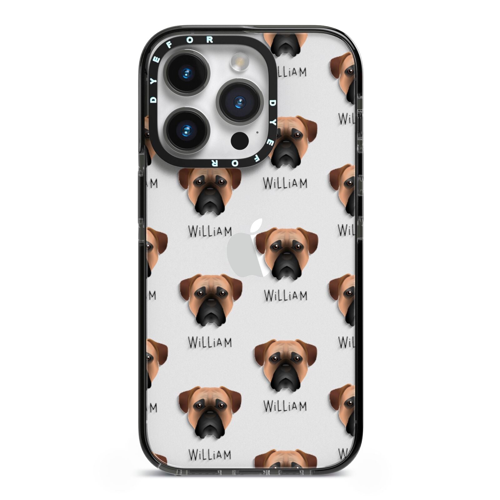 Bullmastiff Icon with Name iPhone 14 Pro Black Impact Case on Silver phone