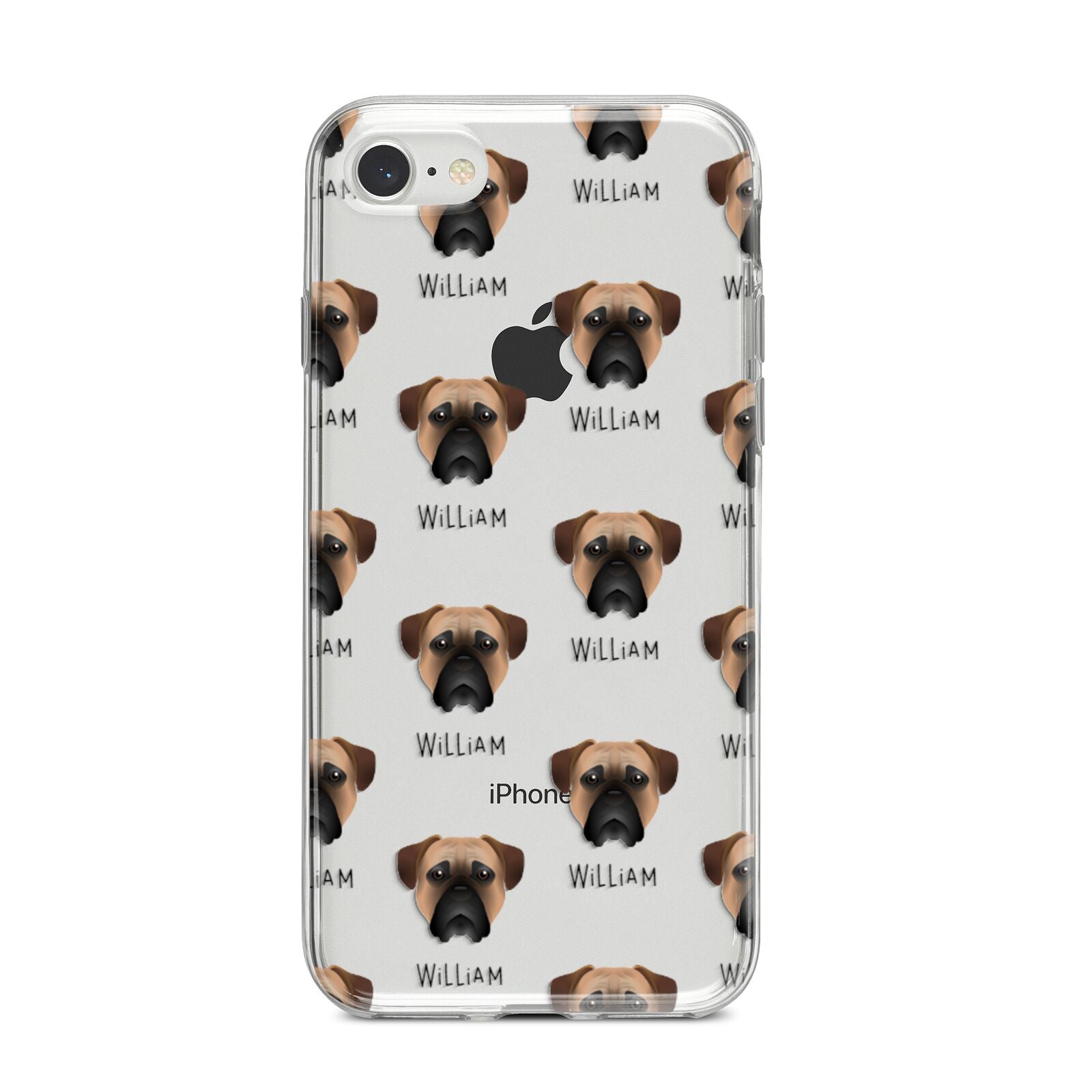 Bullmastiff Icon with Name iPhone 8 Bumper Case on Silver iPhone