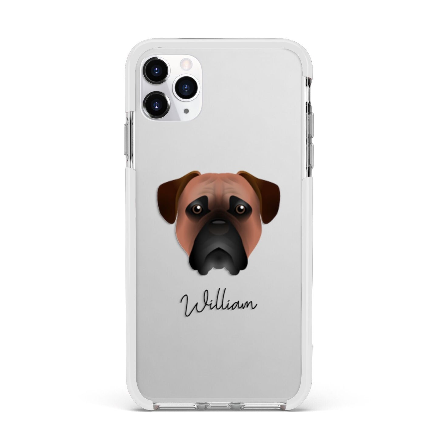 Bullmastiff Personalised Apple iPhone 11 Pro Max in Silver with White Impact Case