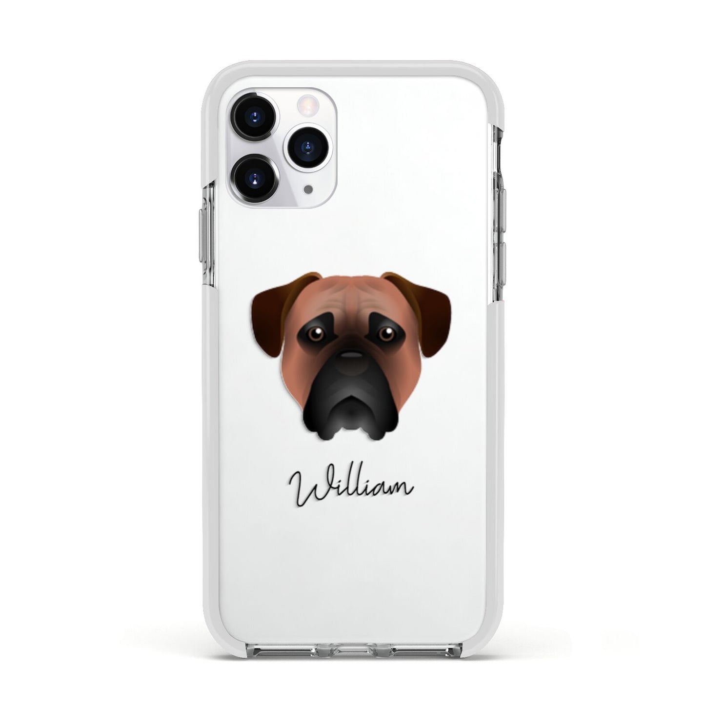 Bullmastiff Personalised Apple iPhone 11 Pro in Silver with White Impact Case