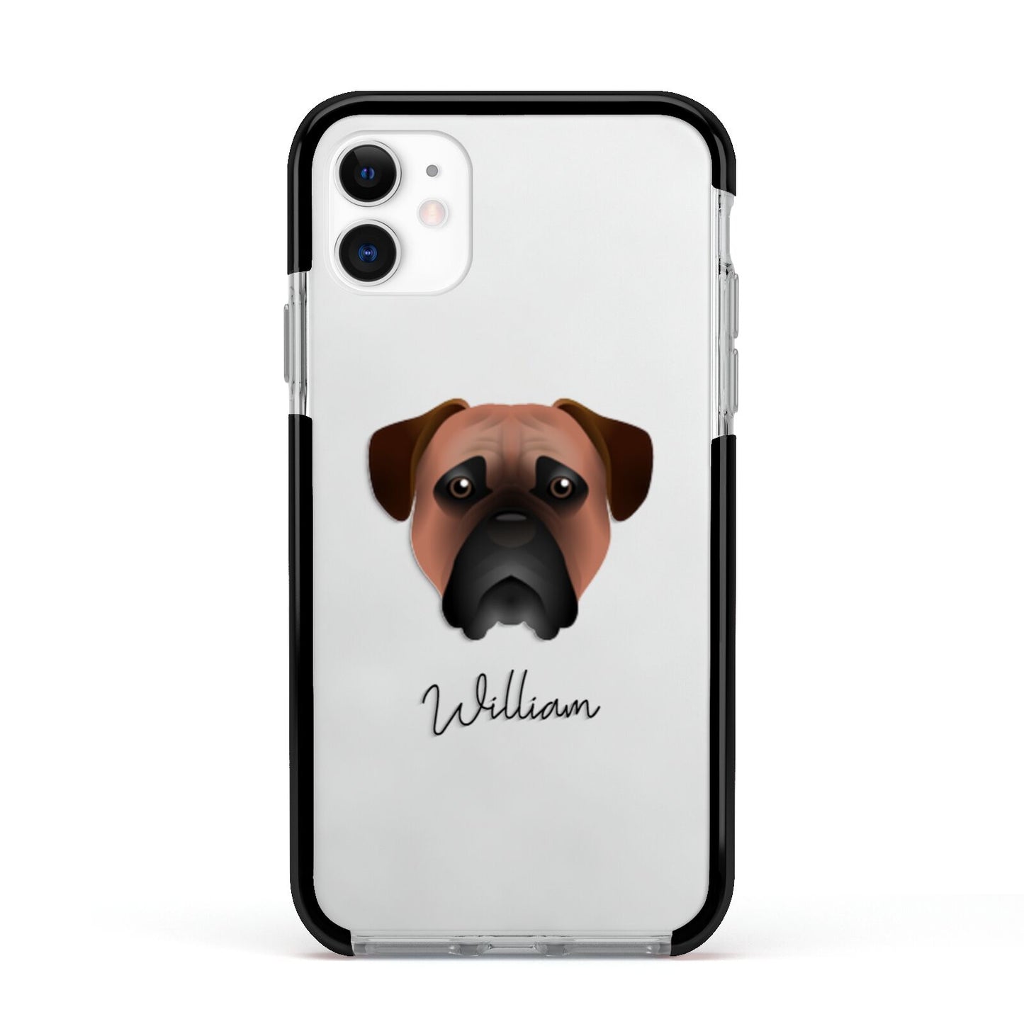 Bullmastiff Personalised Apple iPhone 11 in White with Black Impact Case