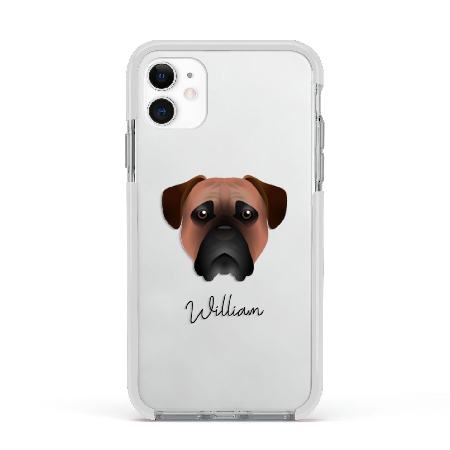 Bullmastiff Personalised Apple iPhone 11 in White with White Impact Case