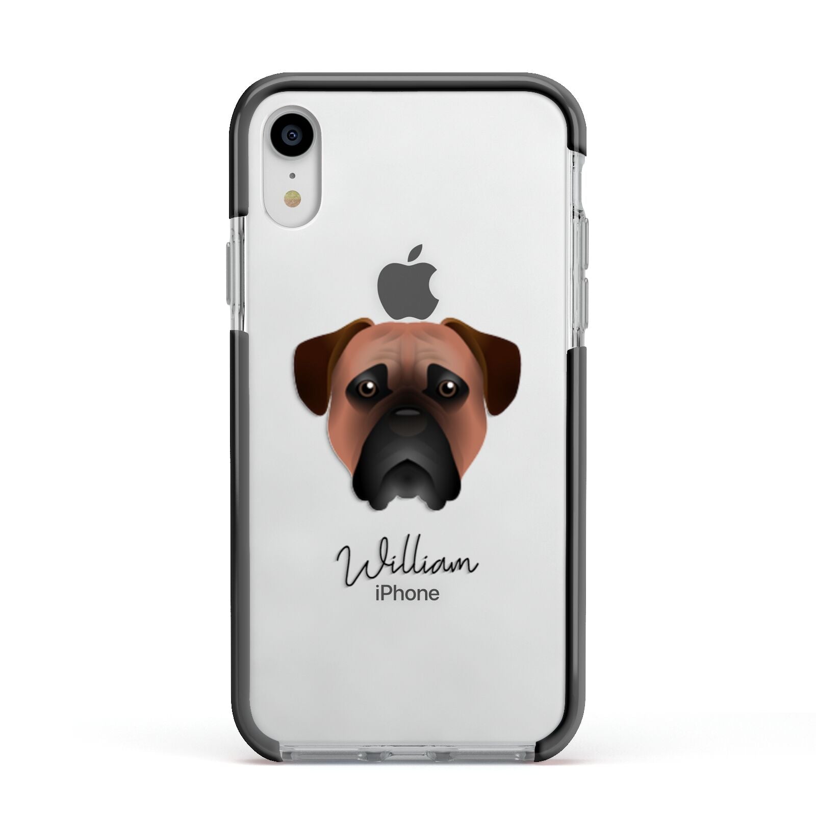 Bullmastiff Personalised Apple iPhone XR Impact Case Black Edge on Silver Phone