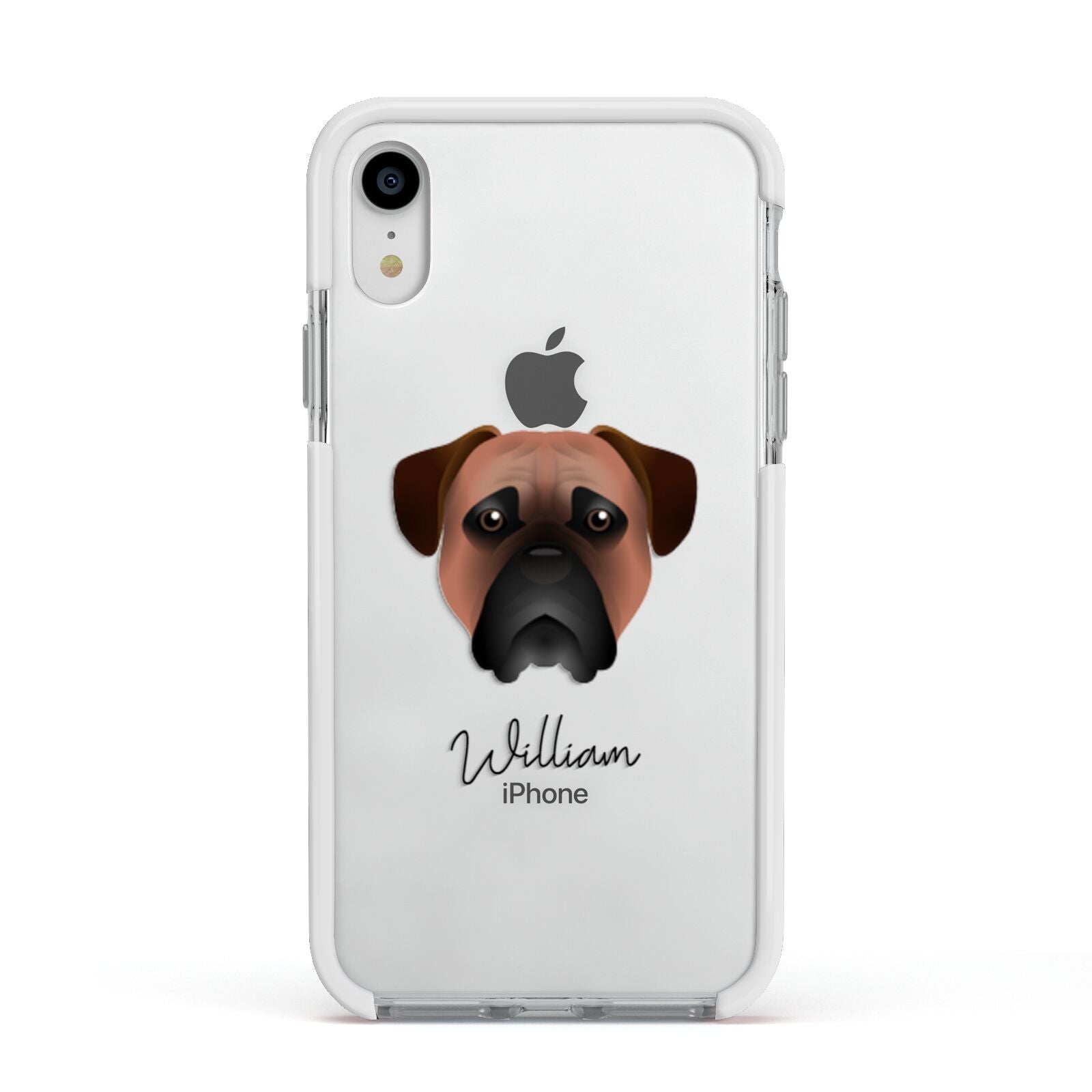 Bullmastiff Personalised Apple iPhone XR Impact Case White Edge on Silver Phone