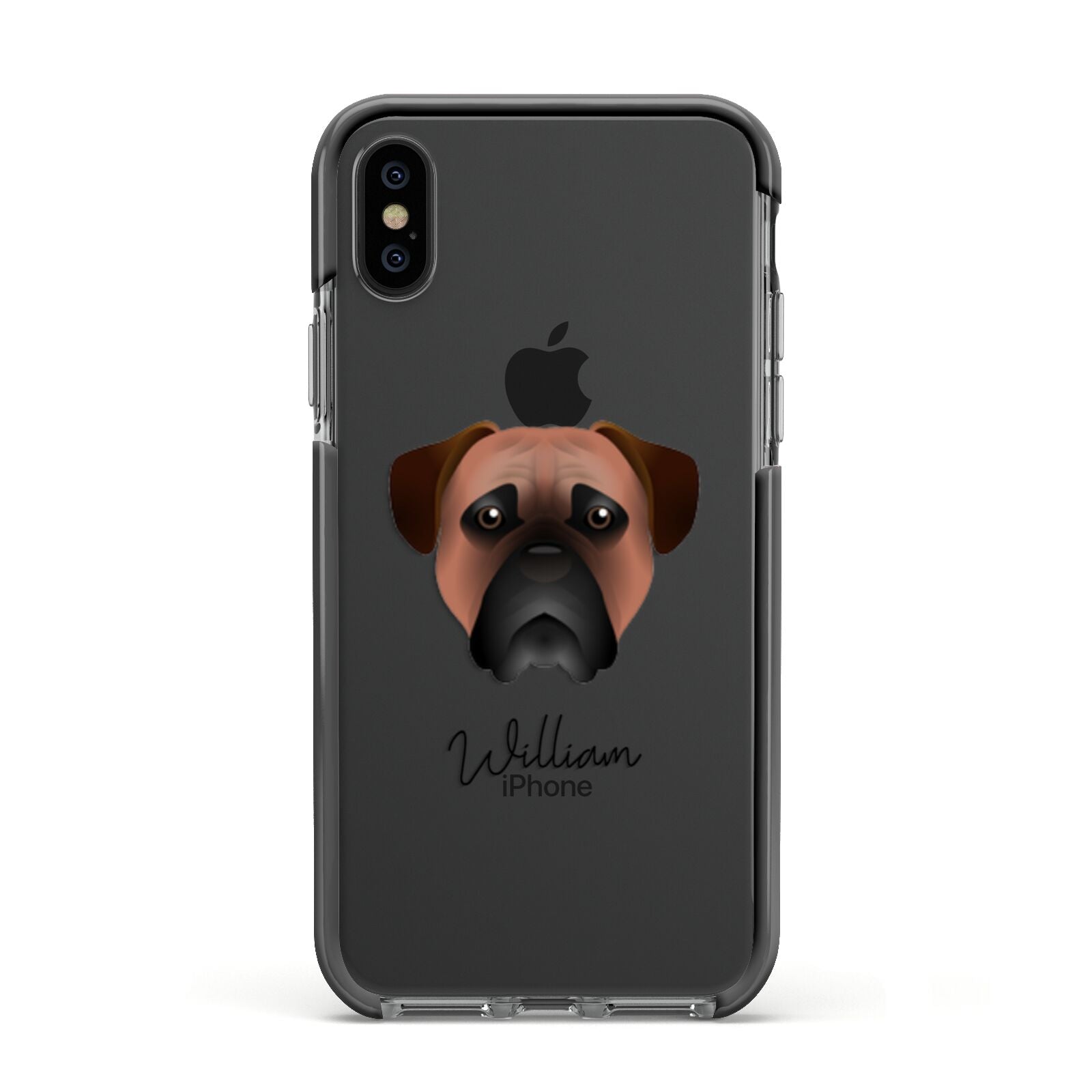 Bullmastiff Personalised Apple iPhone Xs Impact Case Black Edge on Black Phone