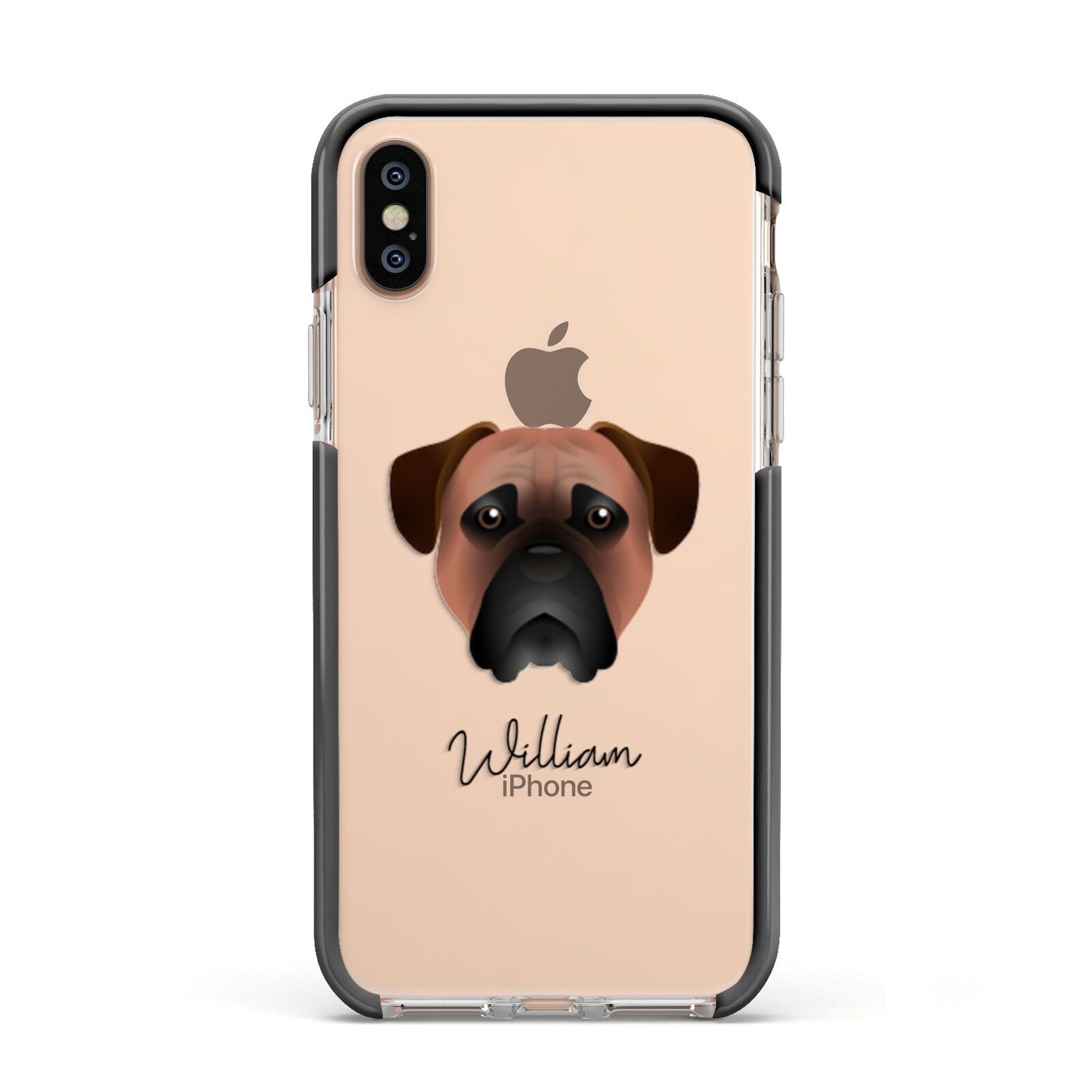 Bullmastiff Personalised Apple iPhone Xs Impact Case Black Edge on Gold Phone