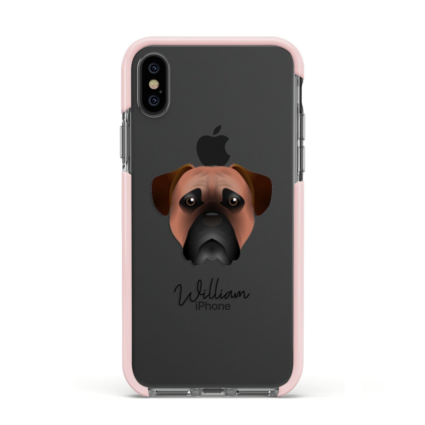 Bullmastiff Personalised Apple iPhone Xs Impact Case Pink Edge on Black Phone