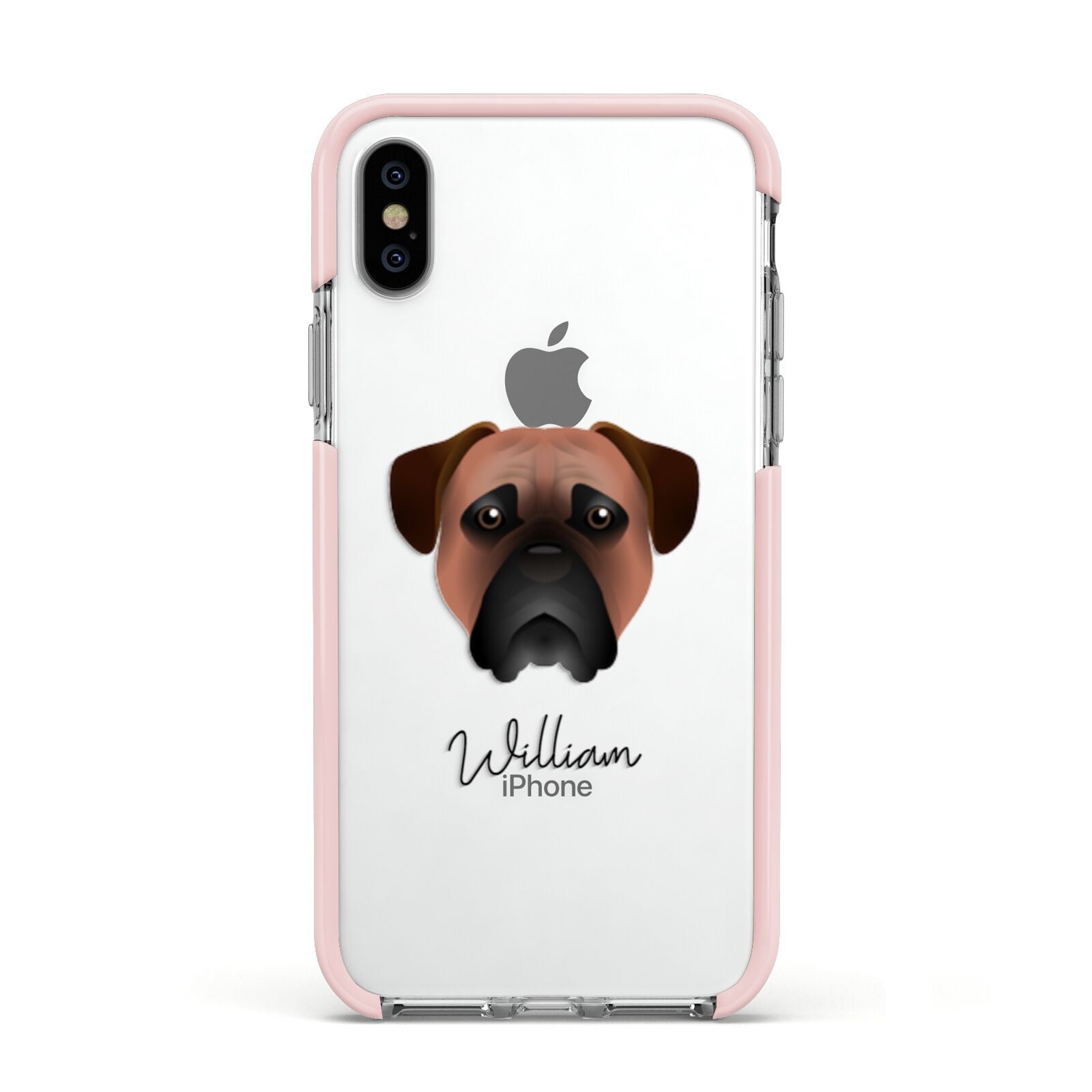 Bullmastiff Personalised Apple iPhone Xs Impact Case Pink Edge on Silver Phone