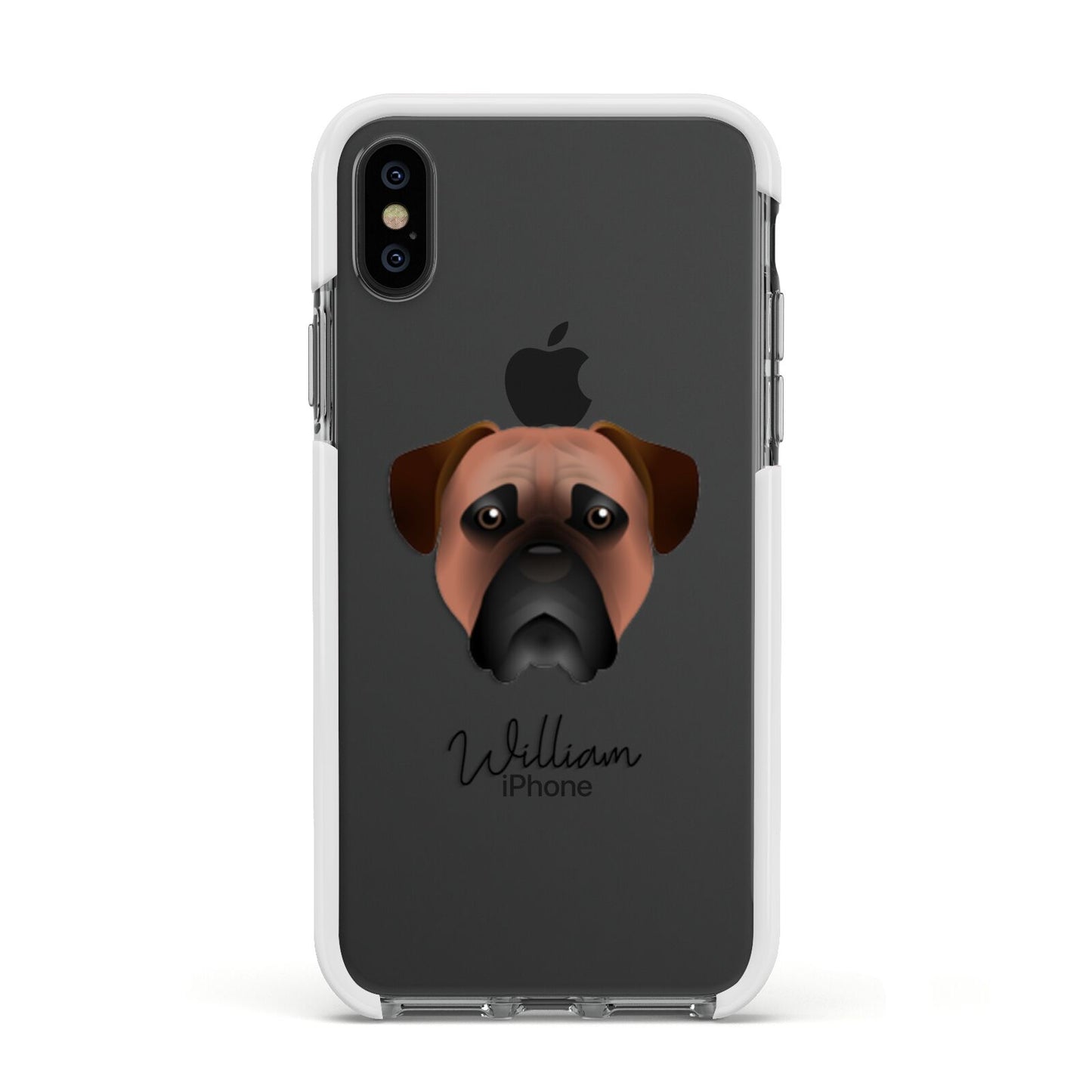 Bullmastiff Personalised Apple iPhone Xs Impact Case White Edge on Black Phone