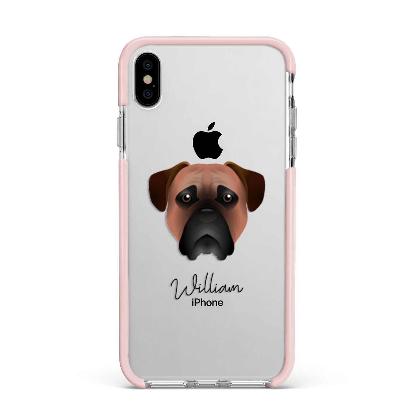 Bullmastiff Personalised Apple iPhone Xs Max Impact Case Pink Edge on Silver Phone