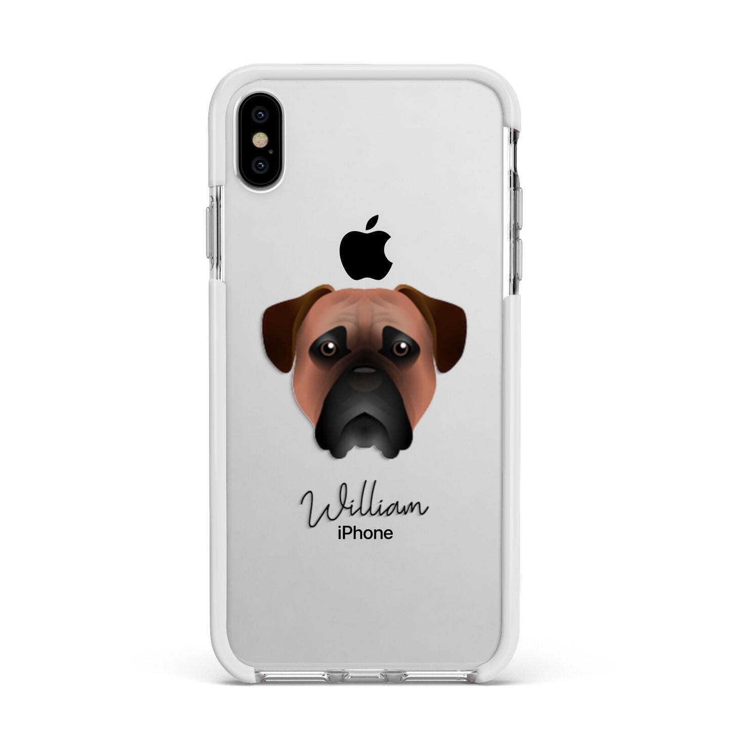 Bullmastiff Personalised Apple iPhone Xs Max Impact Case White Edge on Silver Phone