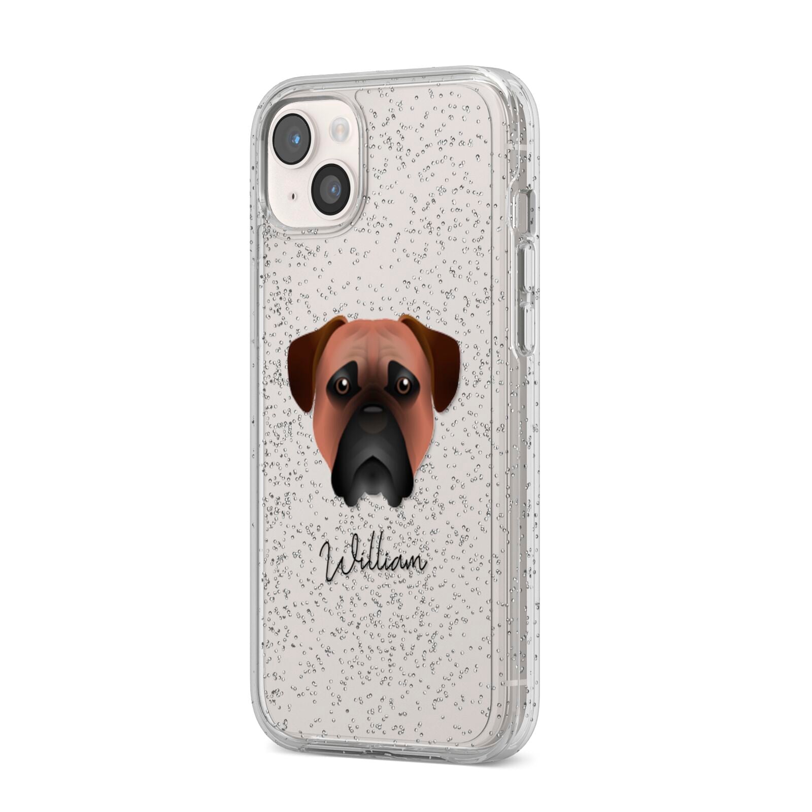 Bullmastiff Personalised iPhone 14 Plus Glitter Tough Case Starlight Angled Image