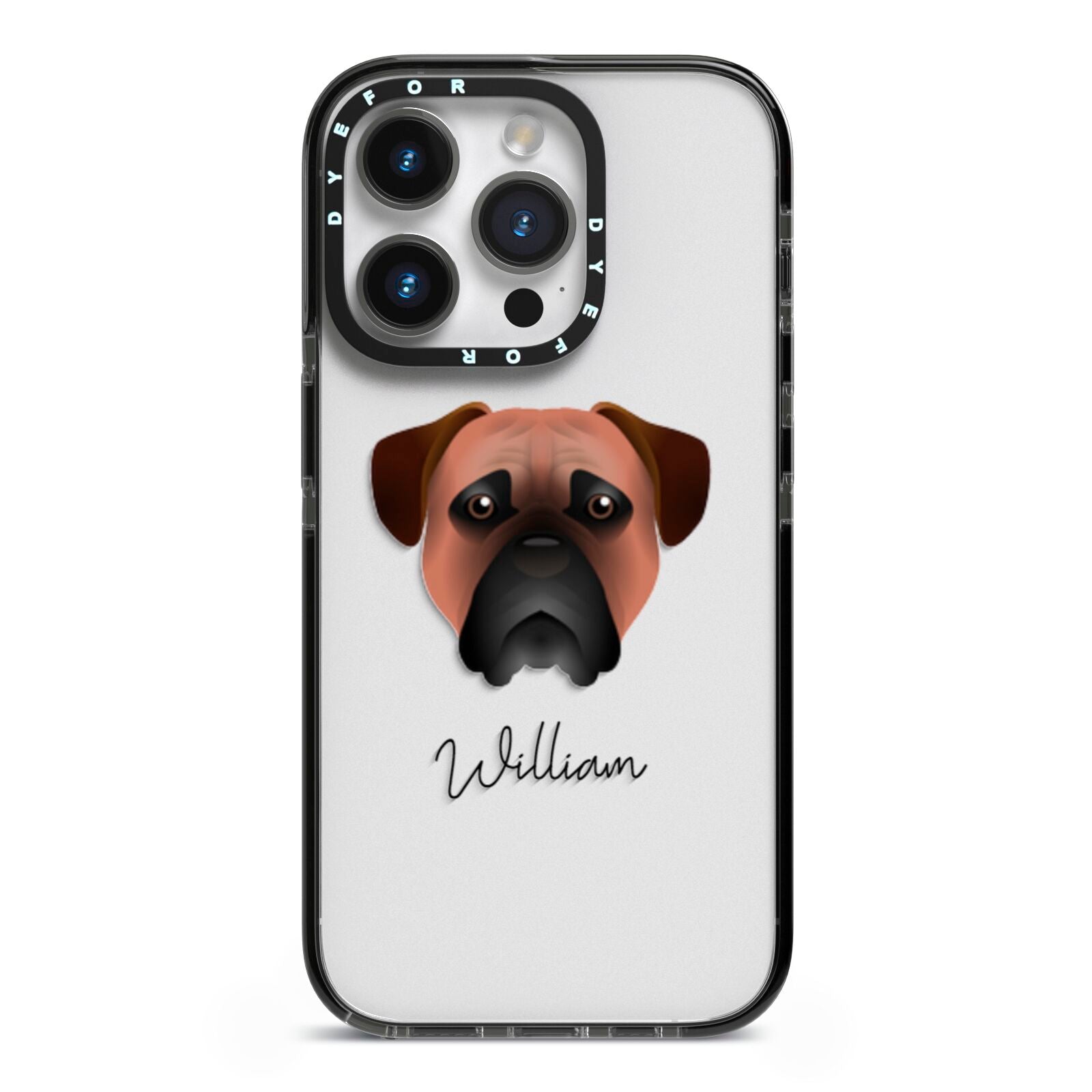 Bullmastiff Personalised iPhone 14 Pro Black Impact Case on Silver phone