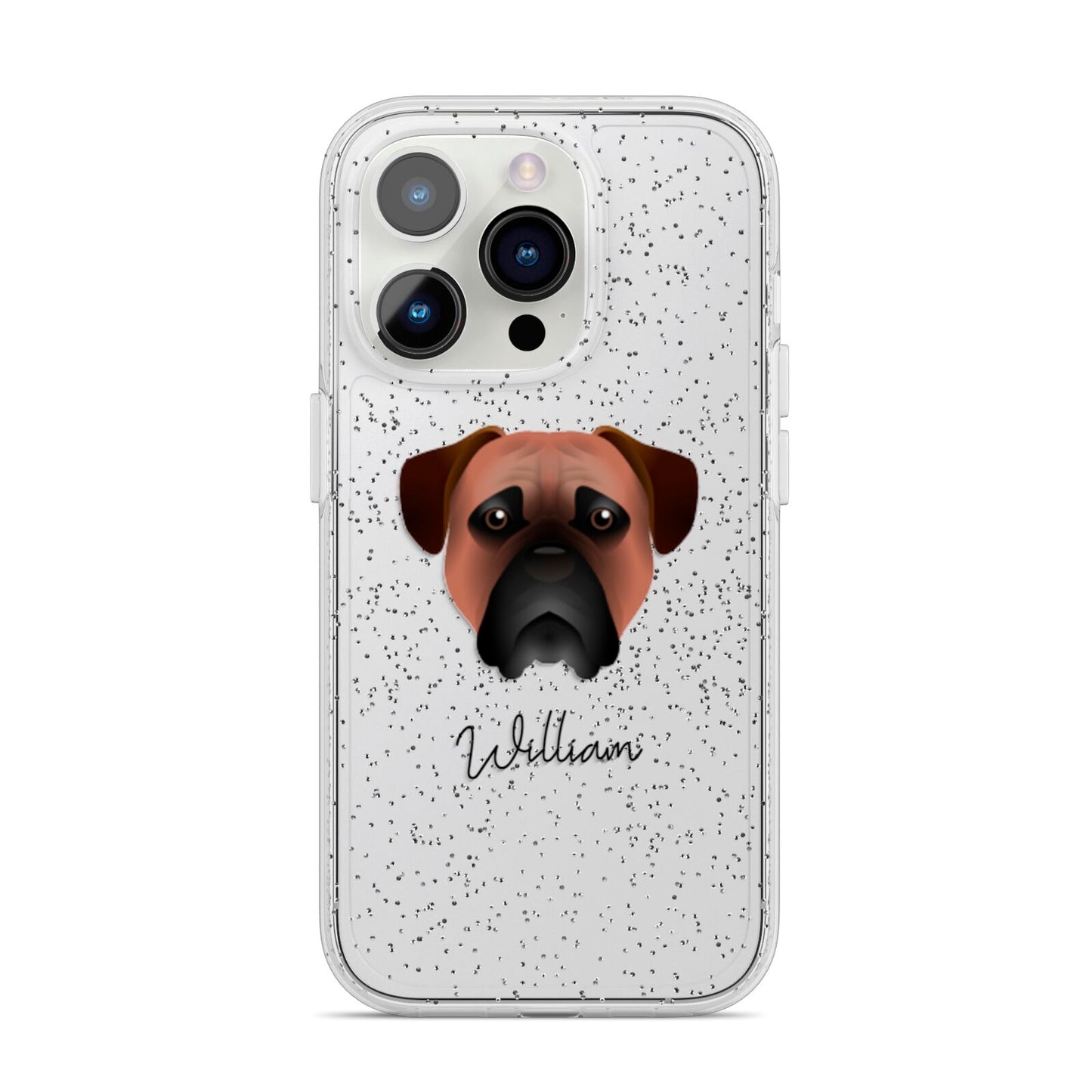 Bullmastiff Personalised iPhone 14 Pro Glitter Tough Case Silver
