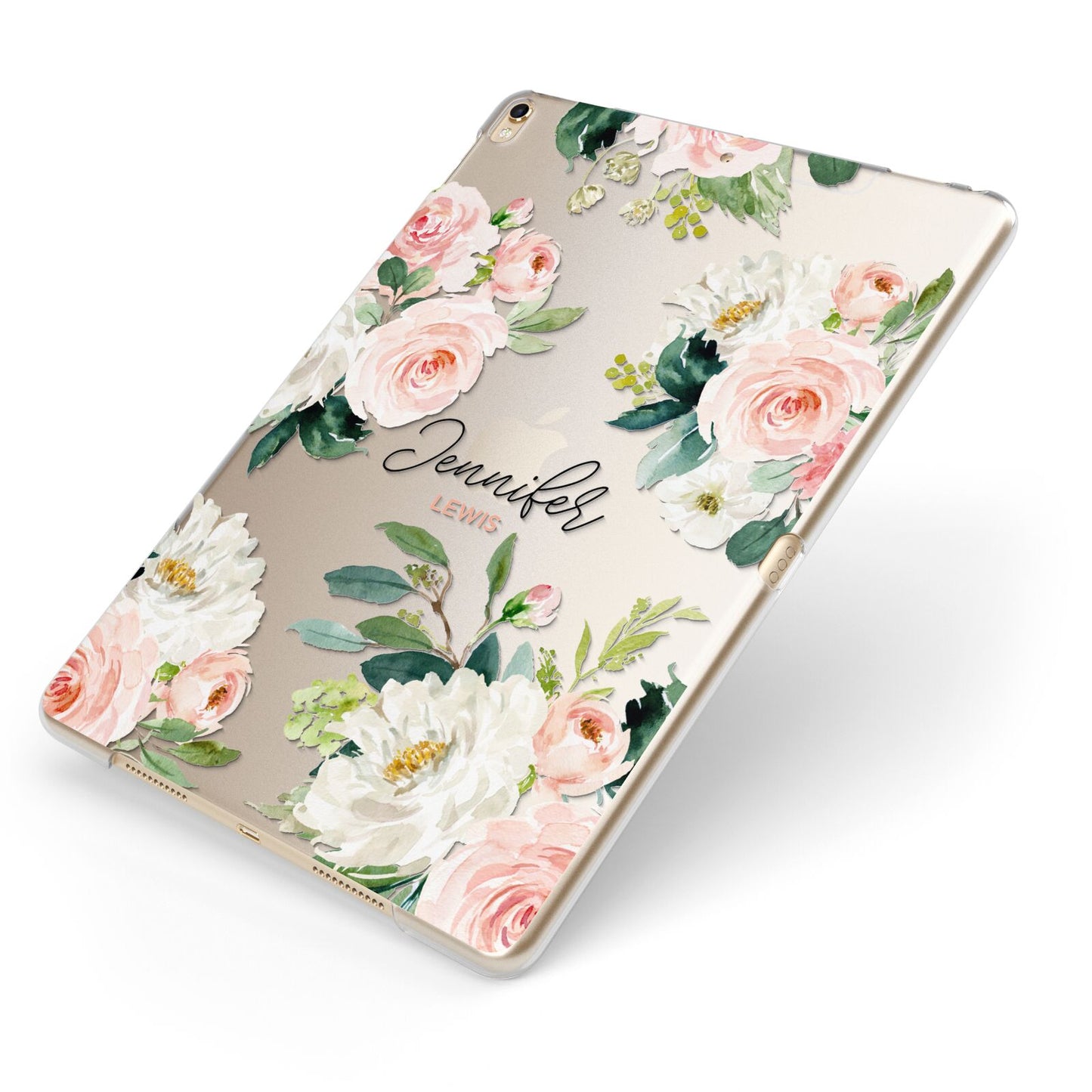 Bunches of Roses Personalised Names Apple iPad Case on Gold iPad Side View