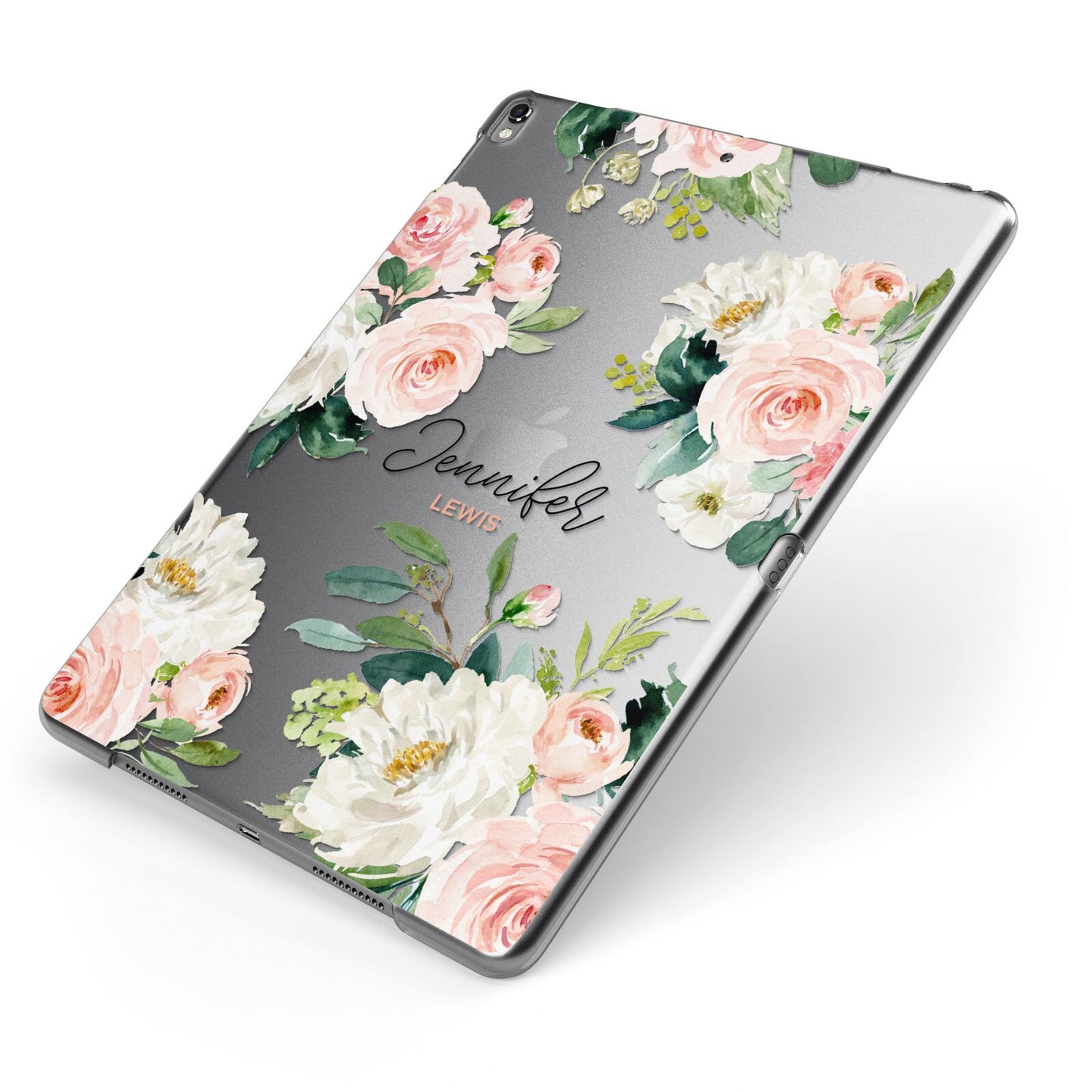 Bunches of Roses Personalised Names Apple iPad Case on Grey iPad Side View