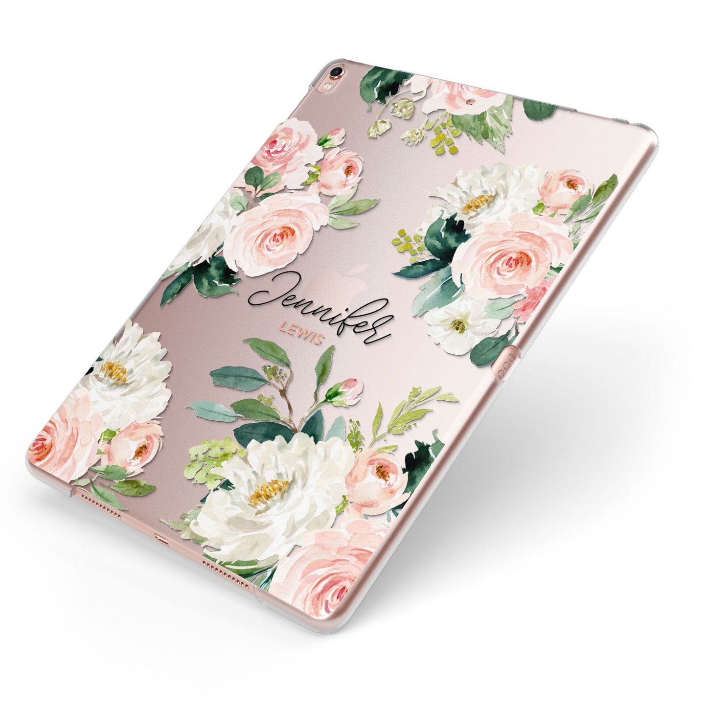 Bunches of Roses Personalised Names Apple iPad Case on Rose Gold iPad Side View