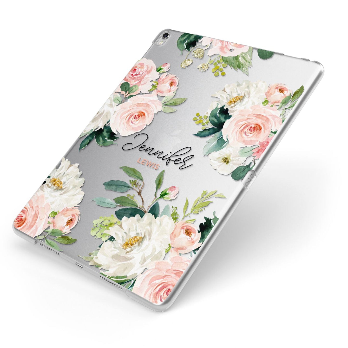 Bunches of Roses Personalised Names Apple iPad Case on Silver iPad Side View