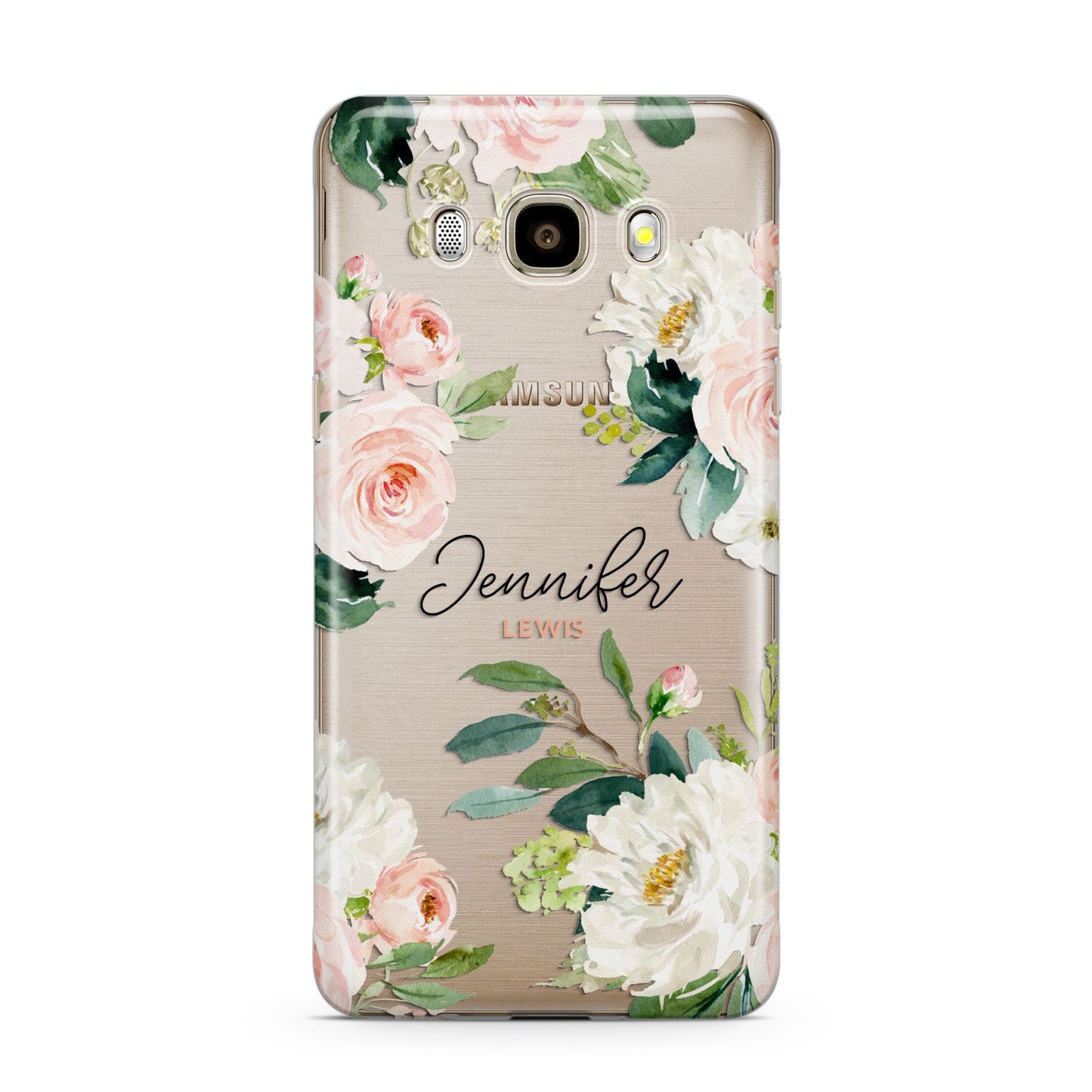 Bunches of Roses Personalised Names Samsung Galaxy J7 2016 Case on gold phone