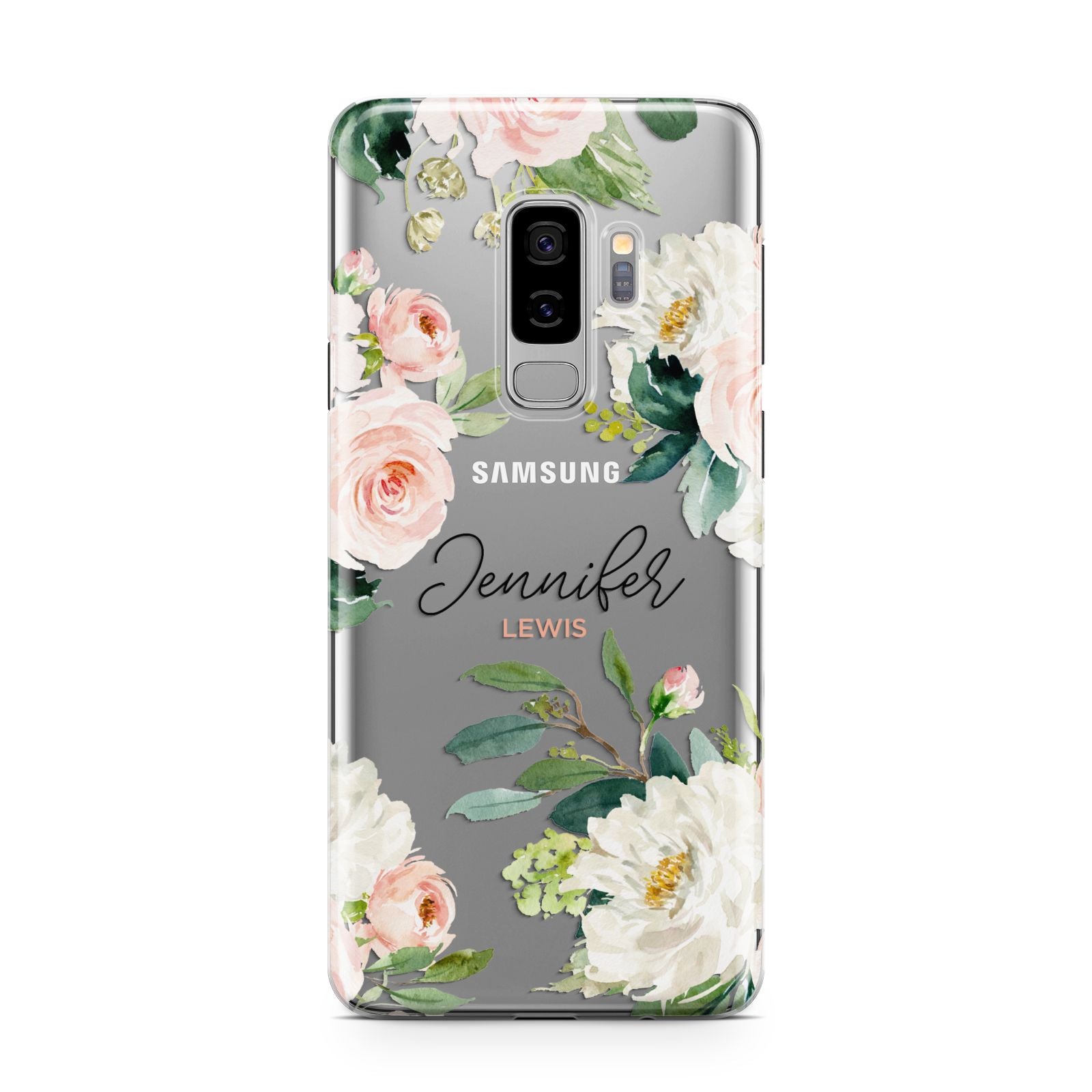 Bunches of Roses Personalised Names Samsung Galaxy S9 Plus Case on Silver phone