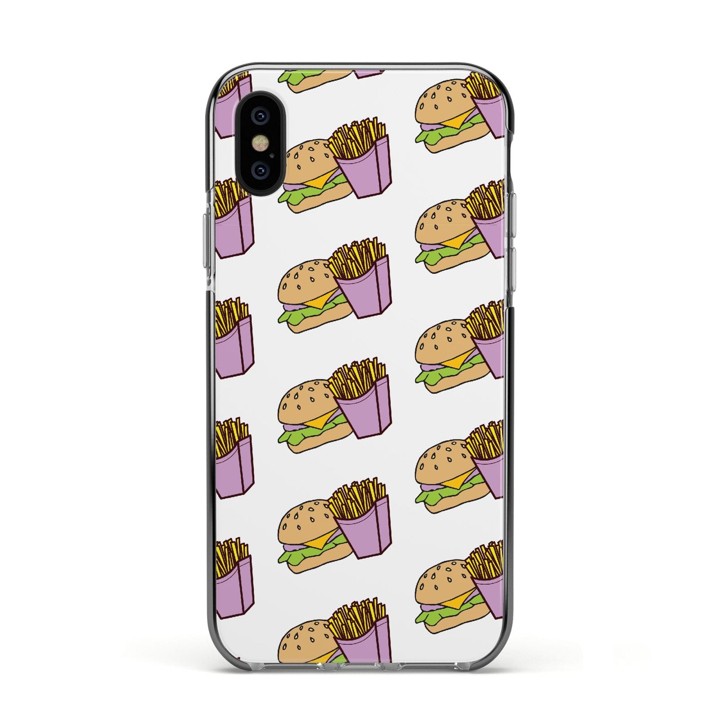 Burger Fries Fast Food Apple iPhone Xs Impact Case Black Edge on Black Phone