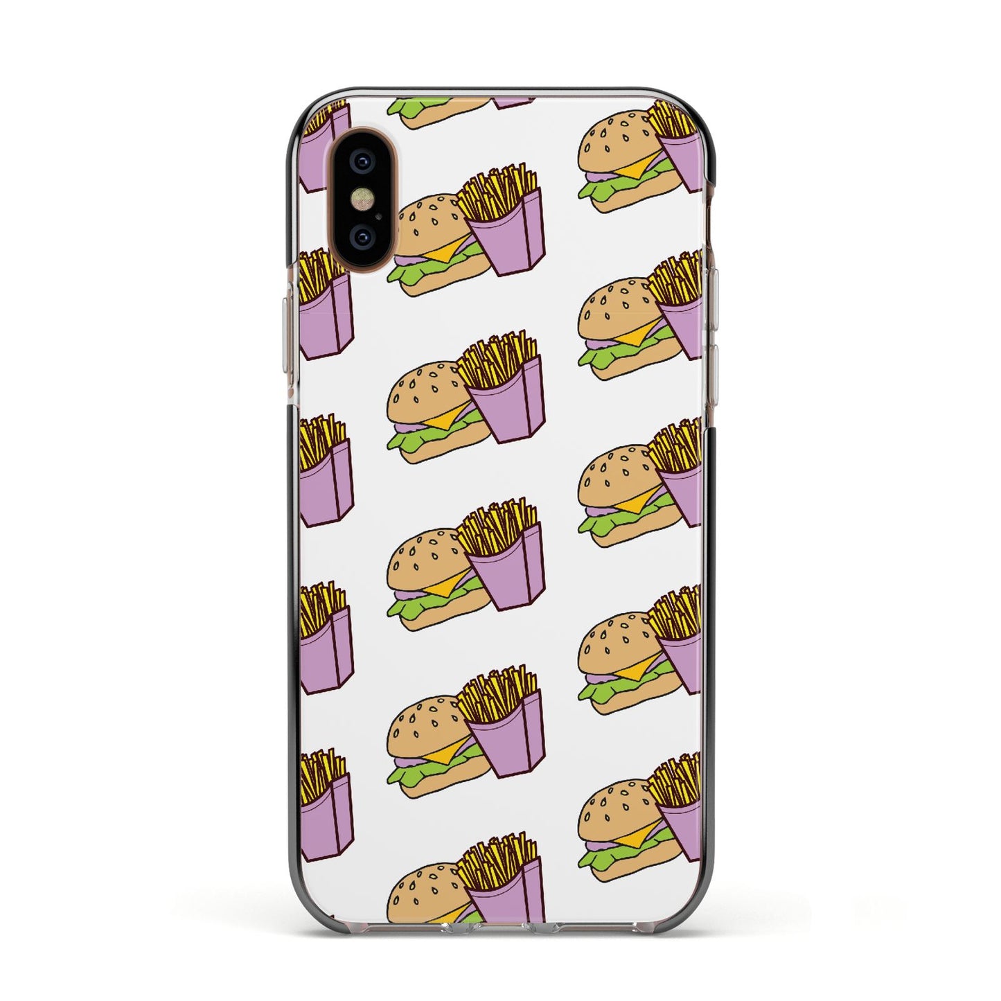 Burger Fries Fast Food Apple iPhone Xs Impact Case Black Edge on Gold Phone