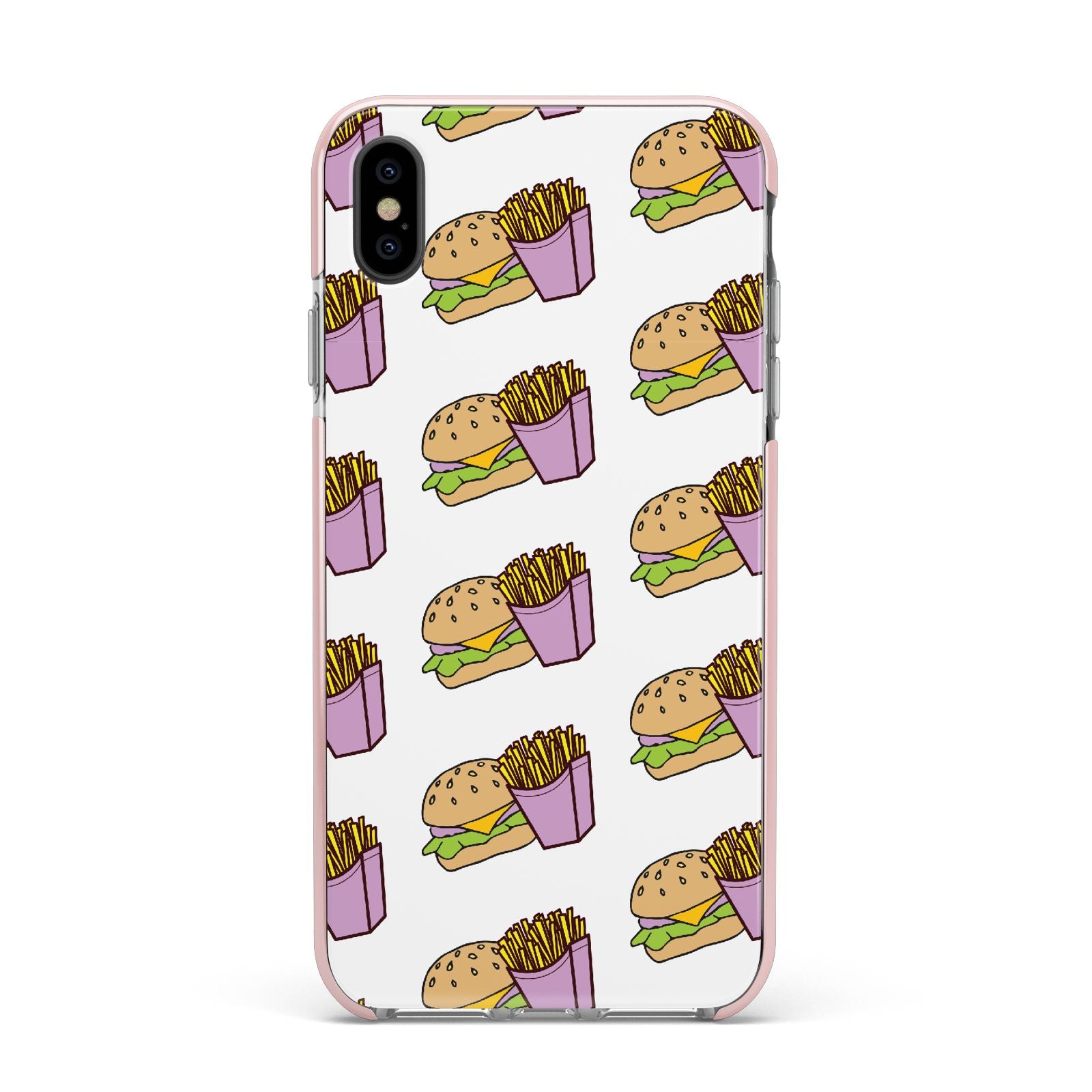 Burger Fries Fast Food Apple iPhone Xs Max Impact Case Pink Edge on Black Phone