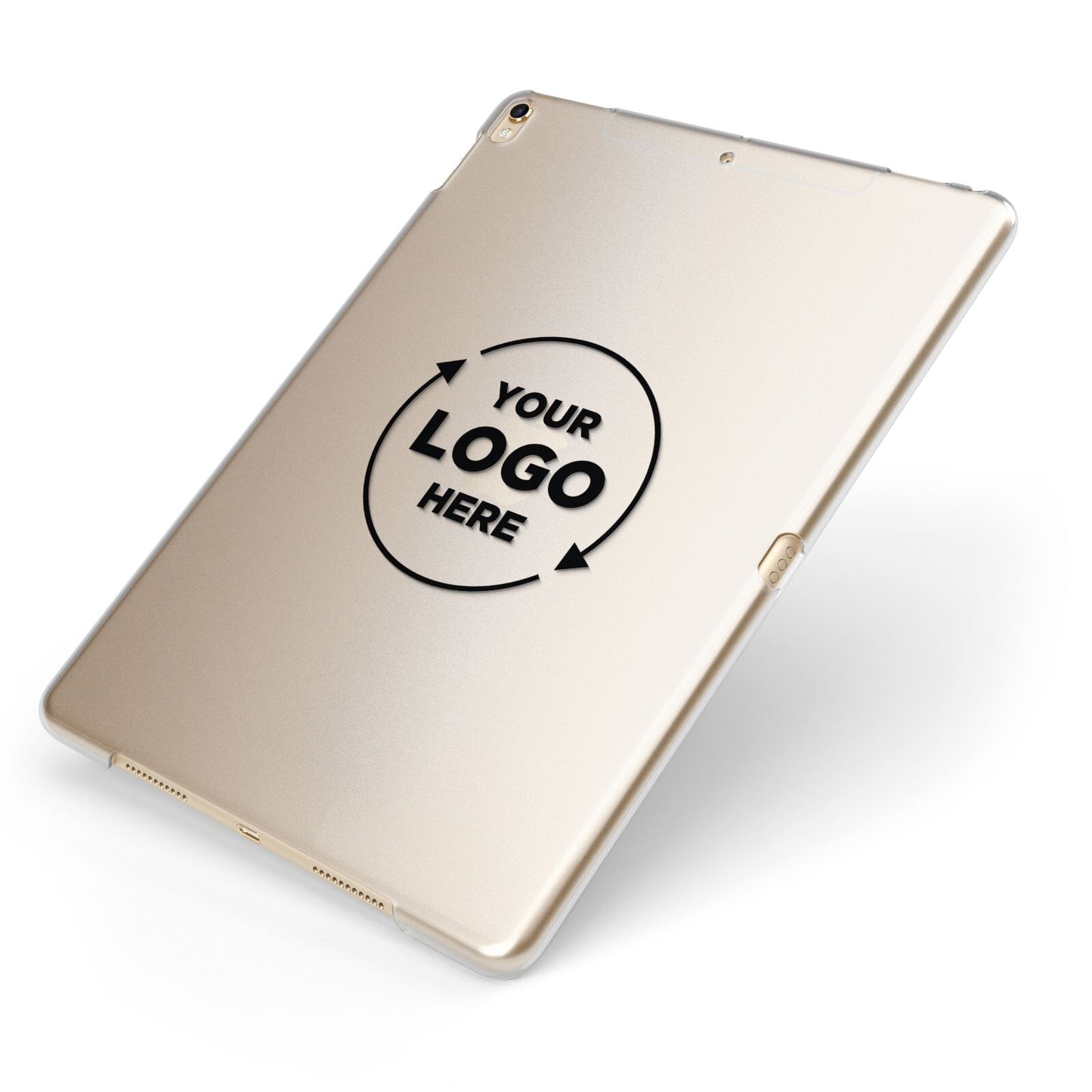 Business Logo Custom Apple iPad Case on Gold iPad Side View